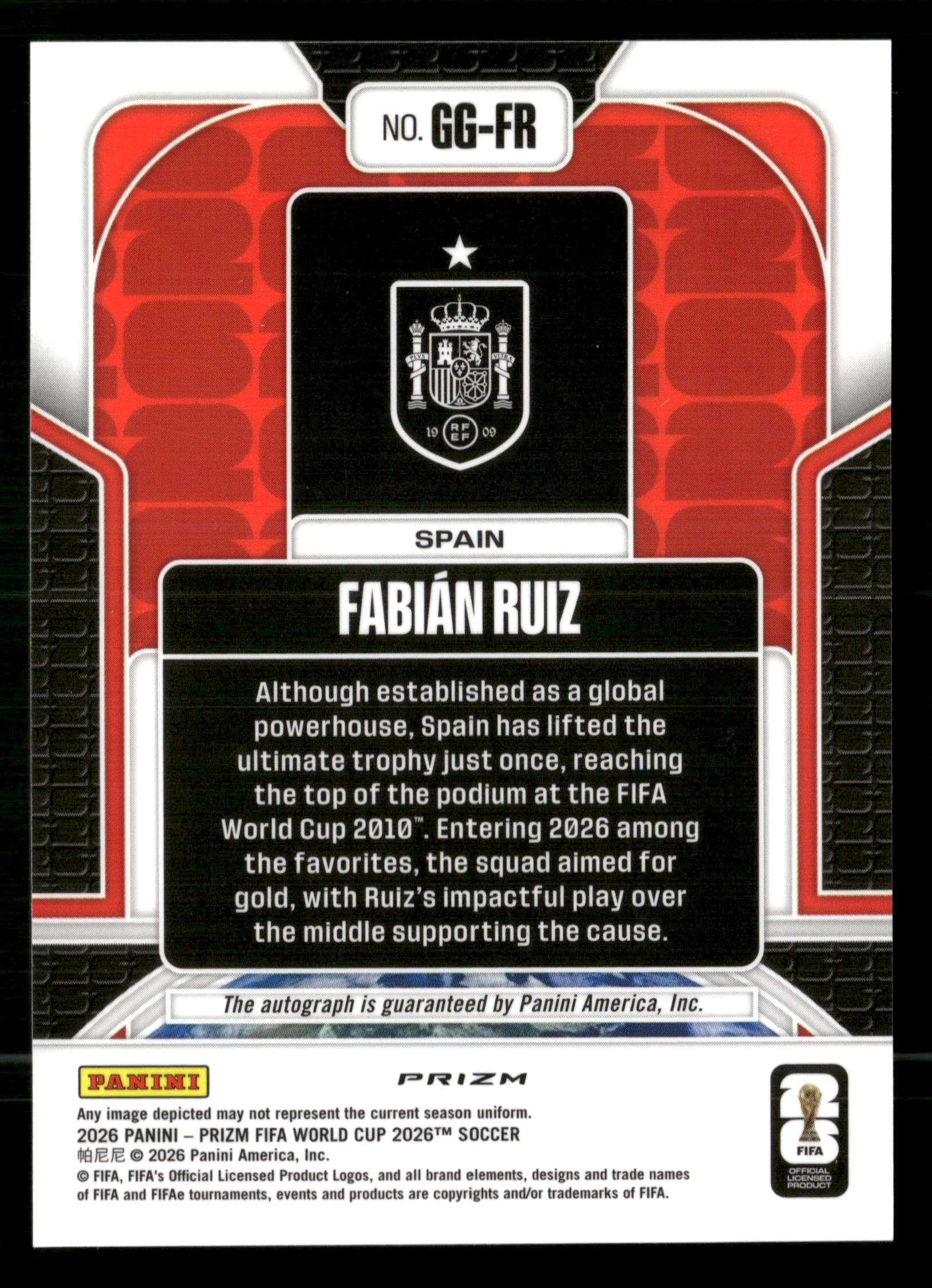 2026 Panini Prizm FIFA World Cup #GG-FR Fabian Ruiz Global Graphs