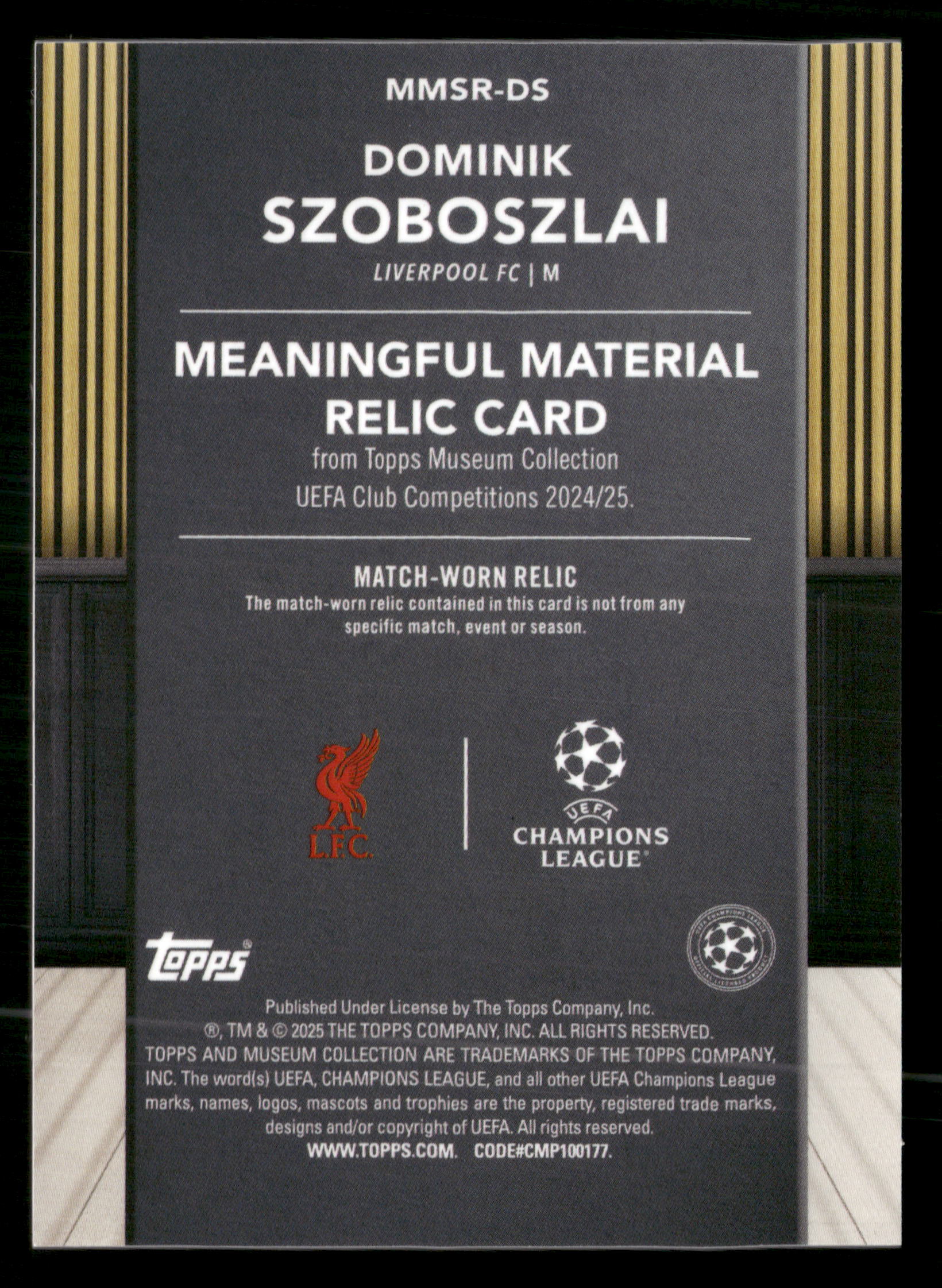 2024-25 Museum Collection UCC #MMSR-DS Szoboszlai Meaningful Material #/199