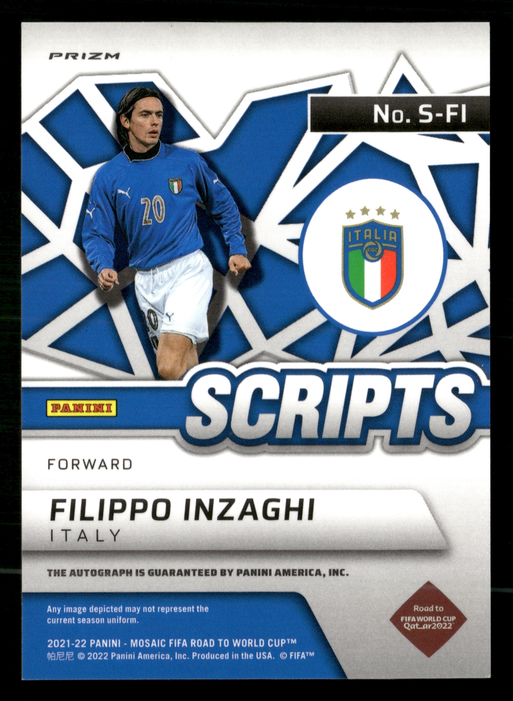 2021-22 Mosaic Road to FIFA World Cup #S-FI Filippo Inzaghi Scripts Mosaic