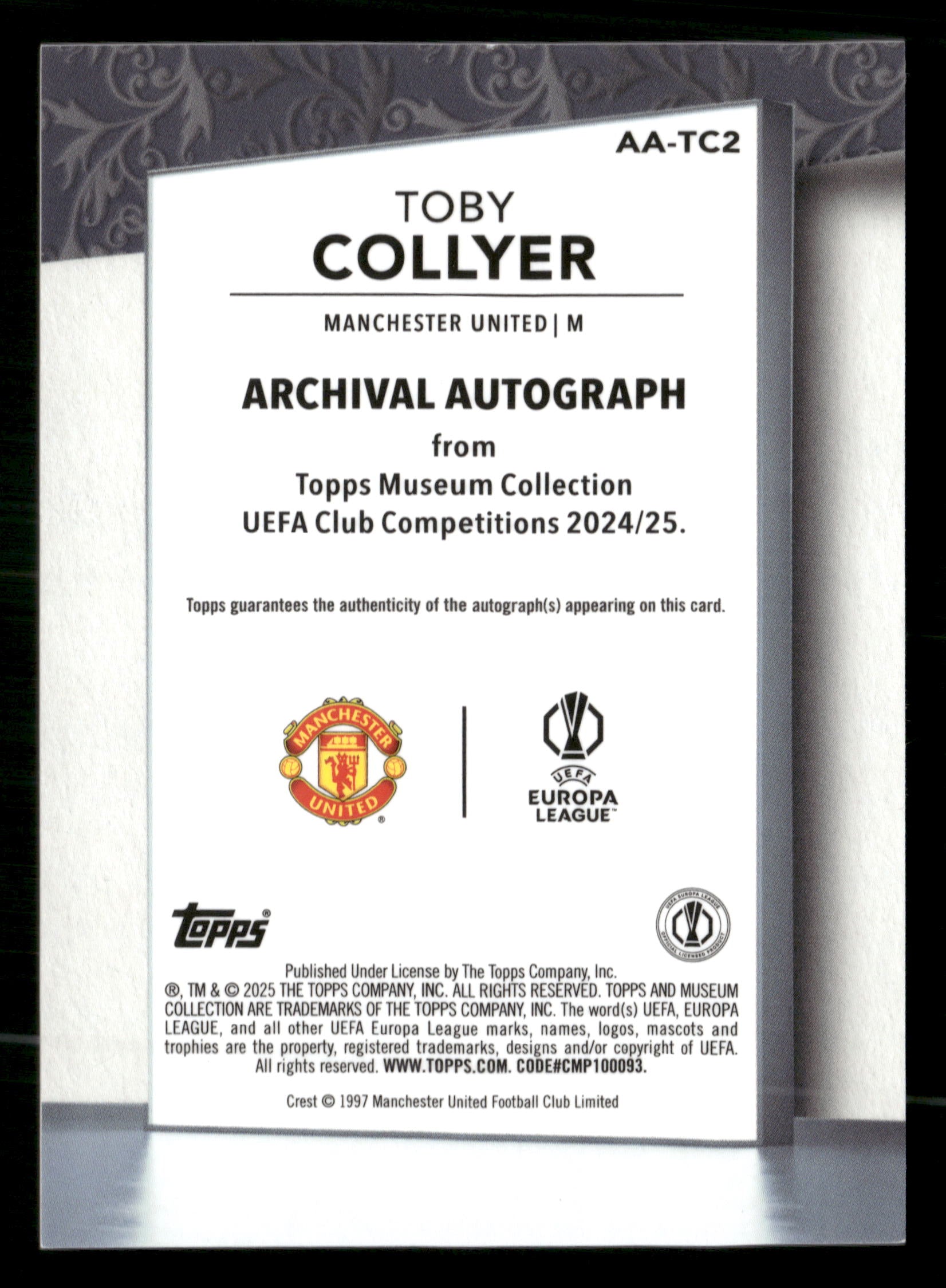 2024-25 Museum Collection UEFA CC #AA-TC2 Toby Collyer Archival Auto Gold #/50