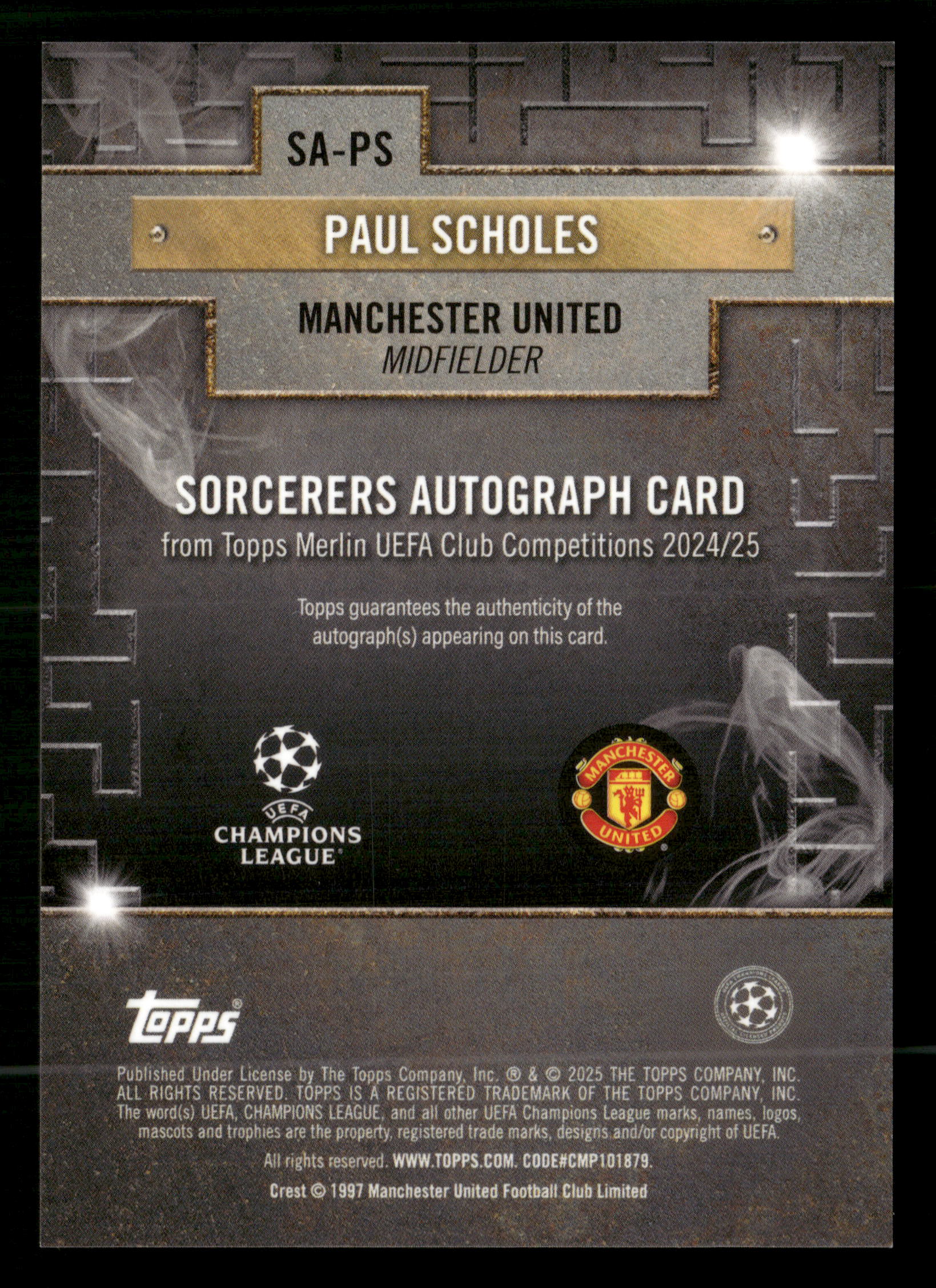 2024-25 Merlin UEFA CC #SA-PS Paul Scholes Sorcerers Autographs #/99