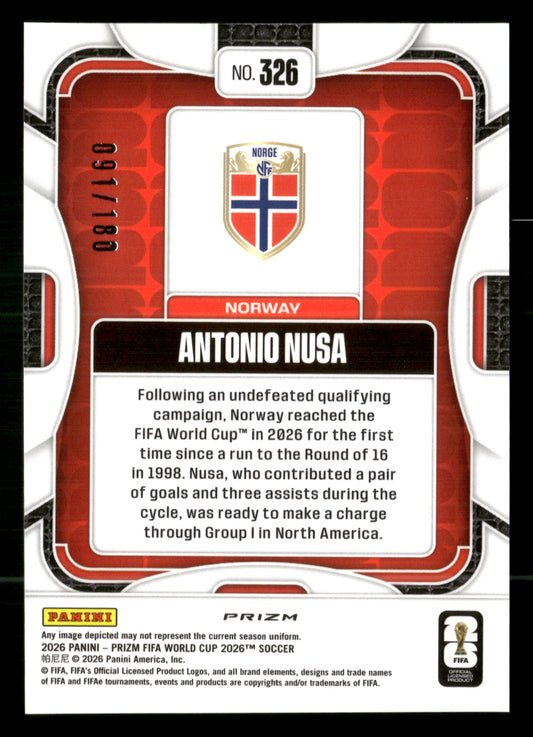 2026 Prizm FIFA World Cup #326 Antonio Nusa Fluorescent Yellow Wave #/180