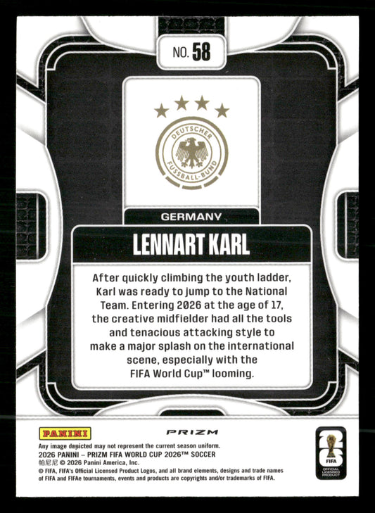 2026 Panini Prizm FIFA World Cup #58 Lennart Karl Hyper Prizms
