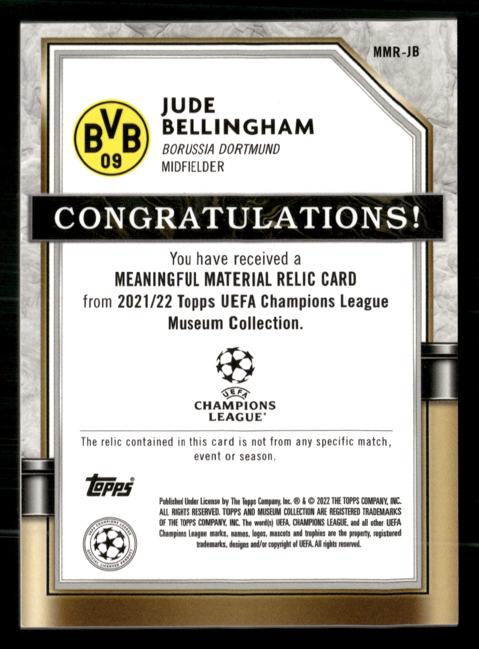2021-22 Museum Collection UEFA CL Jude Bellingham Meaningful Material #/250