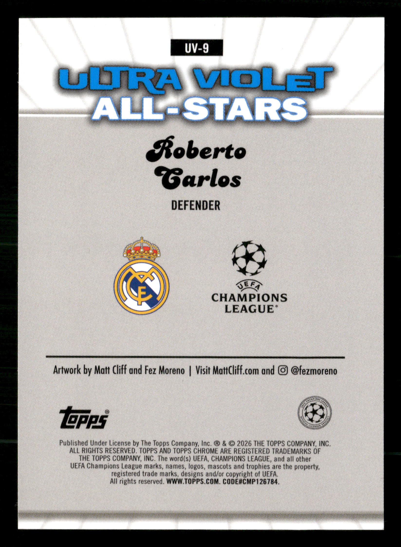 2025-26 Topps Chrome UEFA Club Competitions #UV-9 Roberto Carlos Ultra Violet