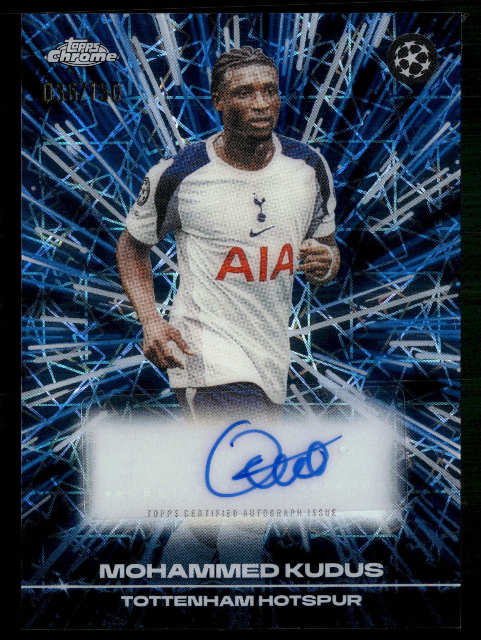 2025-26 Chrome UEFA CC #BLA-MK Mohammed Kudus Black/Blue Lazer Auto #/150