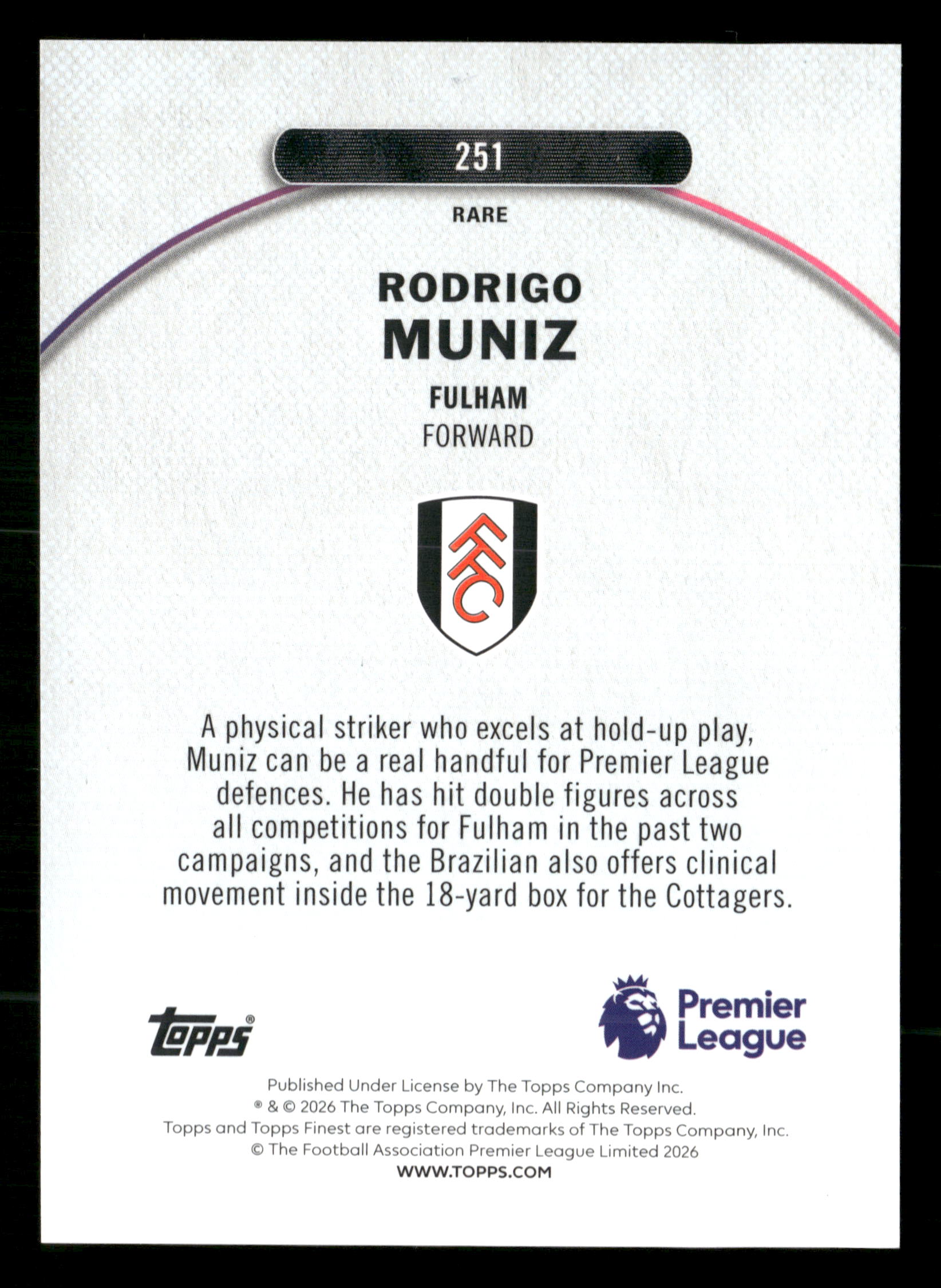 2025-26 Finest Premier League #251 Rodrigo Muniz Orange Refactors #/15
