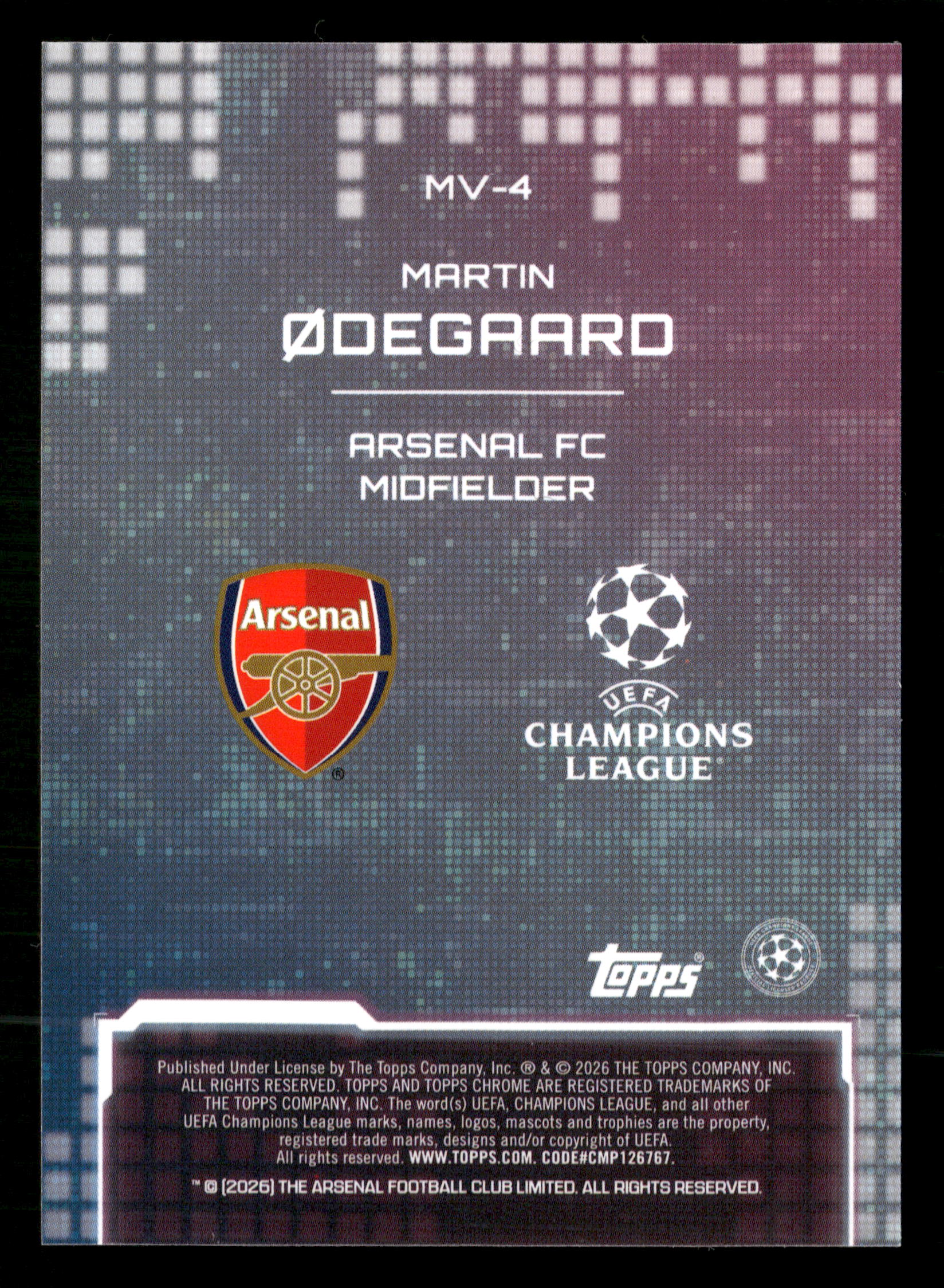 2025-26 Topps Chrome UEFA Club Competitions #MV-4 Martin Ødegaard Metaverse