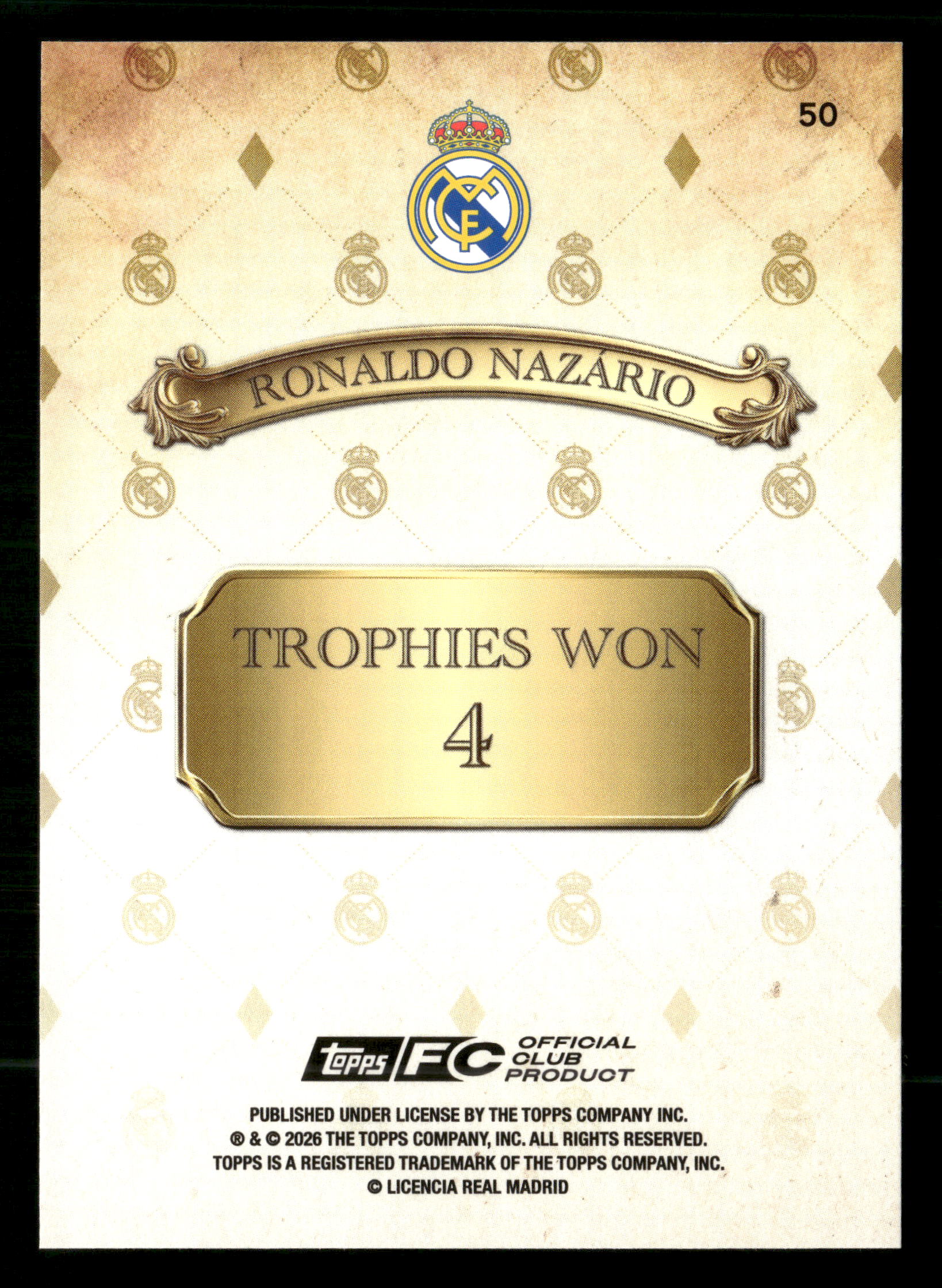 2025-26 Topps Real Madrid Team Set #50 Ronaldo Nazário Blue Icy Foil #/150
