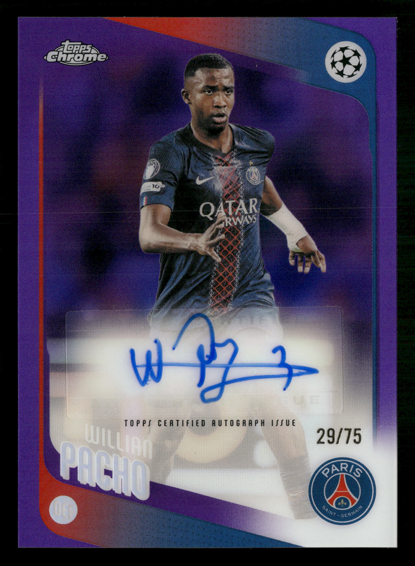 2025-26 Topps Chrome UEFA CC #CA-WP Willian Pacho Auto Purple #/75