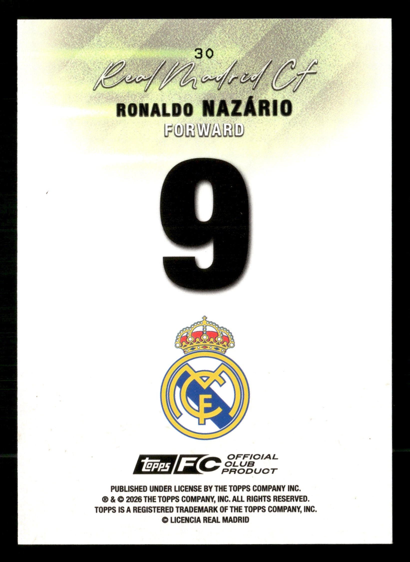 2025-26 Topps Real Madrid Team Set #30 Ronaldo Nazário Purple Icy Foil #/250