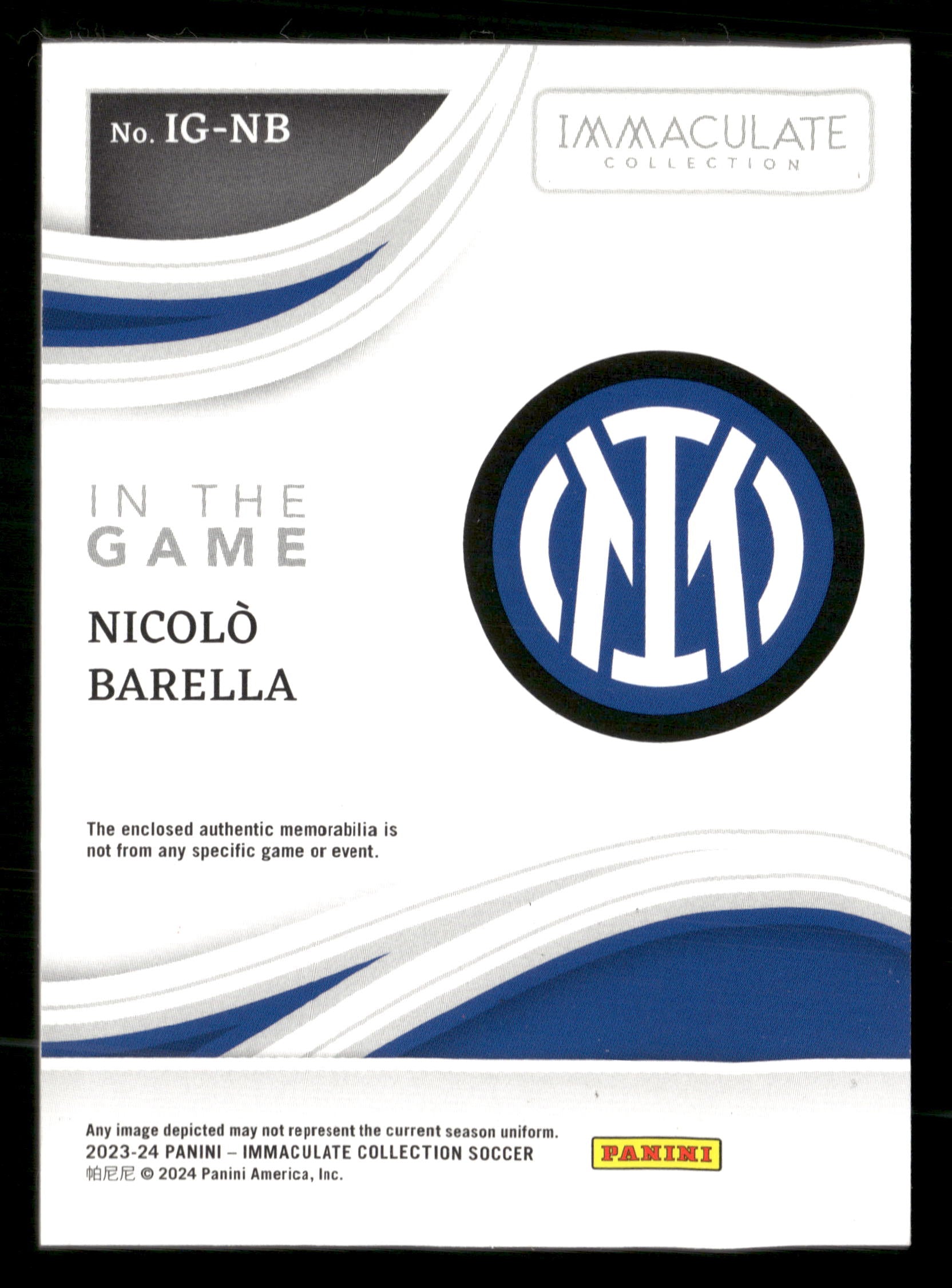 2023-24 Immaculate #IG-NB Nicolo Barella In the Game Patches Ruby #/30
