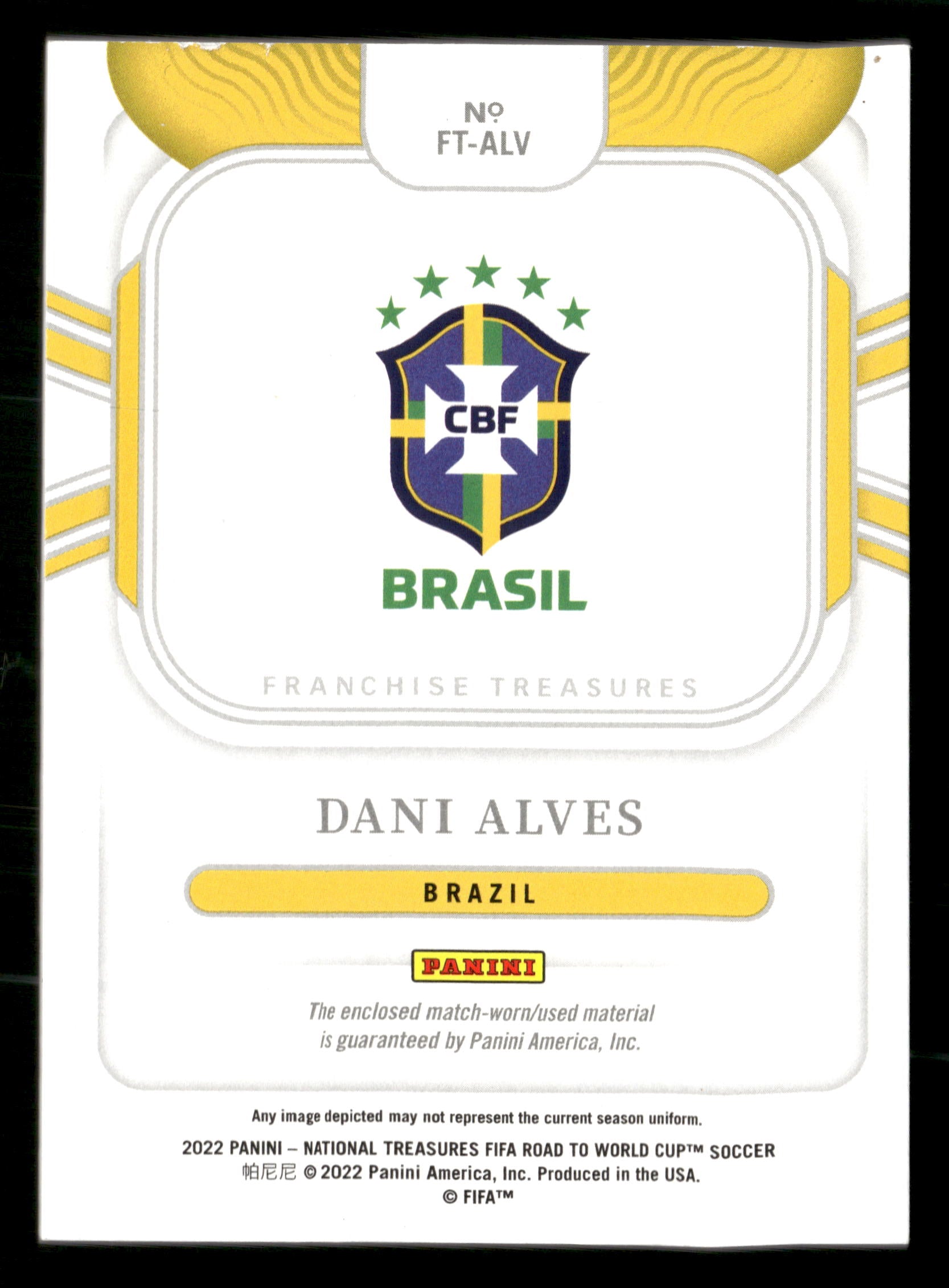 2022 NT FIFA Road to World Cup #FT-ALV Dani Alves Franchise Treasures #/99