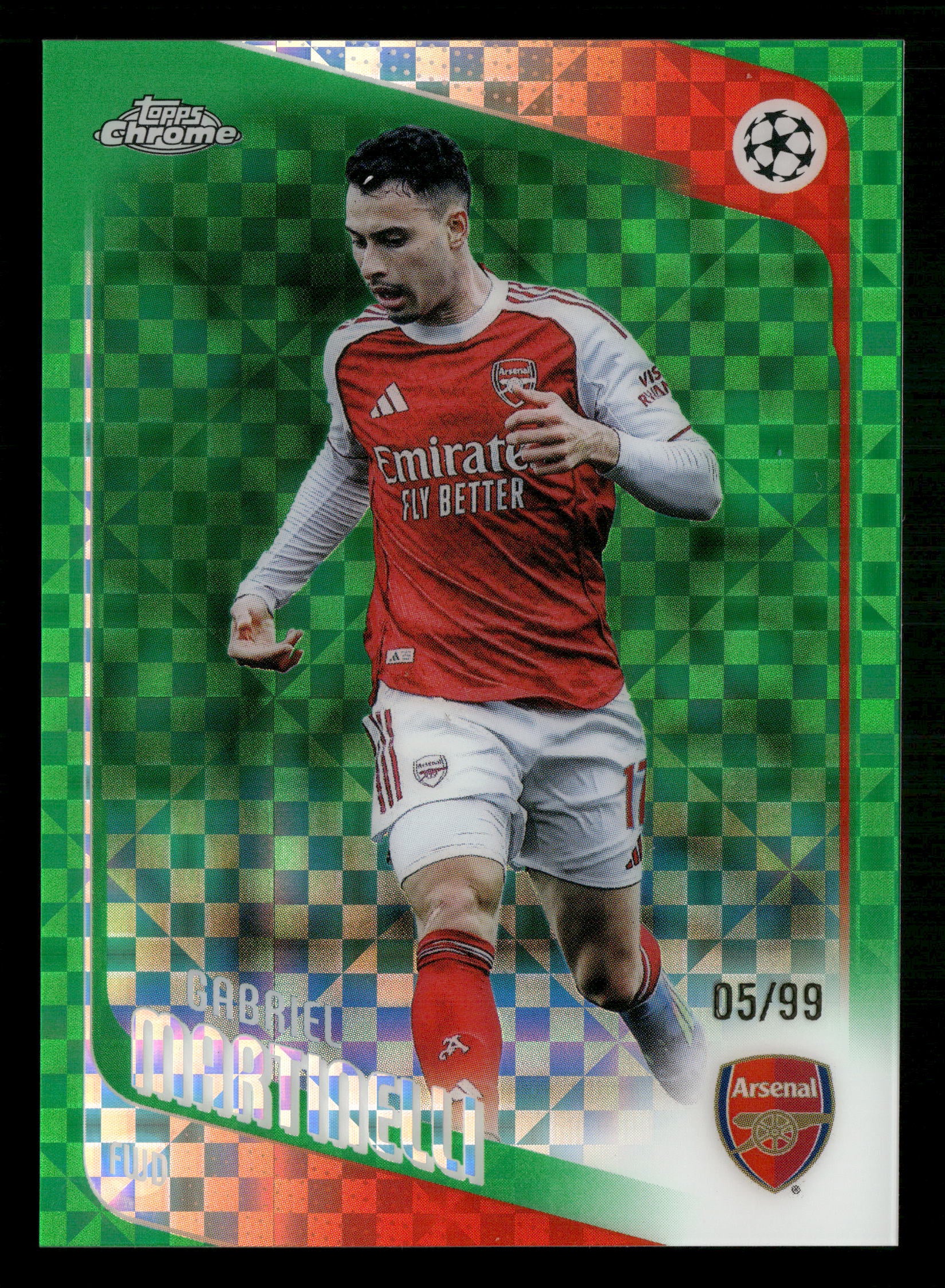 2025-26 Chrome UEFA CC #19 Gabriel Martinelli Green X-Fractor #/99