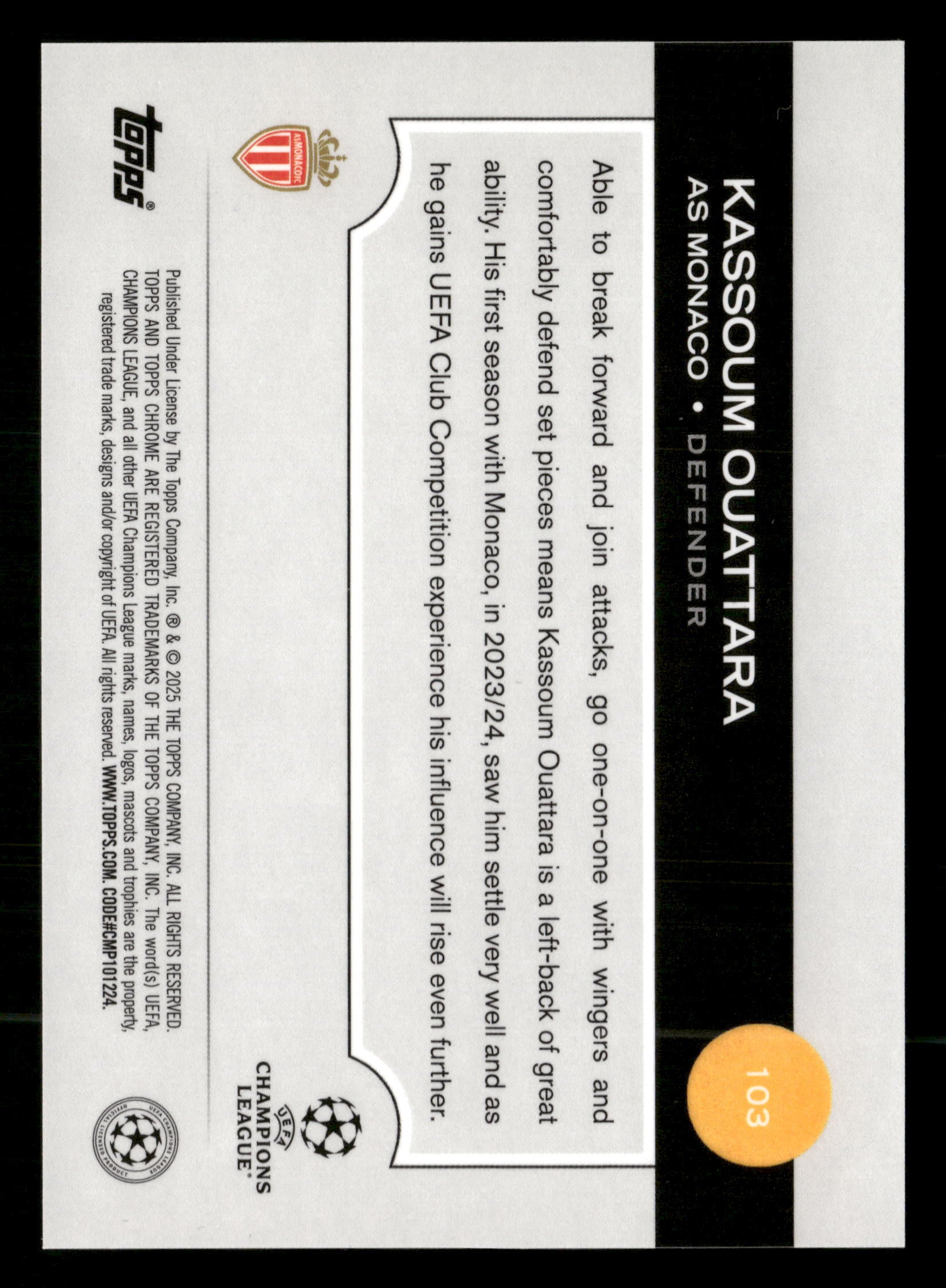 2024-25 Chrome UEFA CC #103 Kassoum Ouattara ToppsFractor #/52