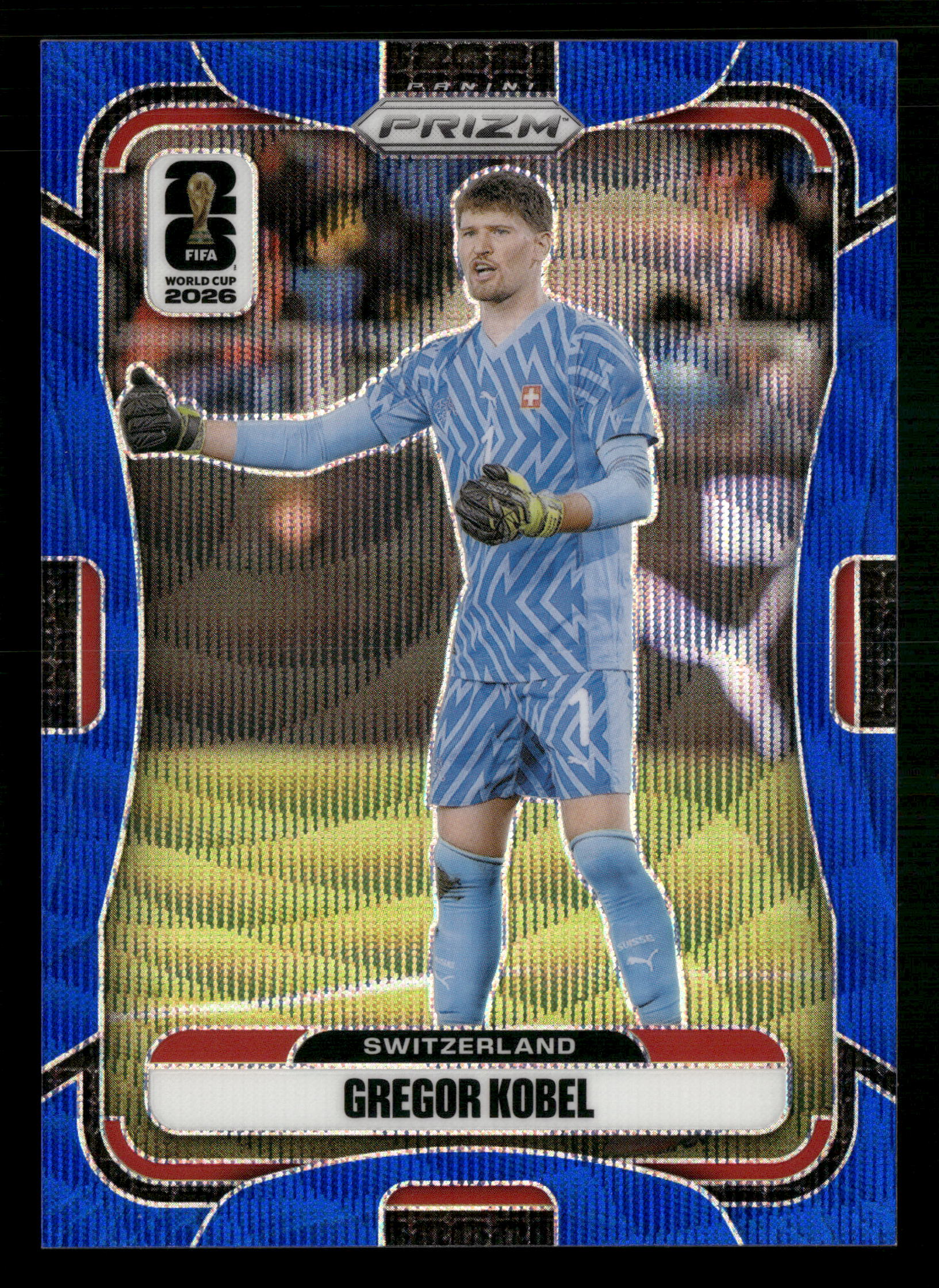 2026 Panini Prizm FIFA World Cup #418 Gregor Kobel Blue Wave Prizms #/55