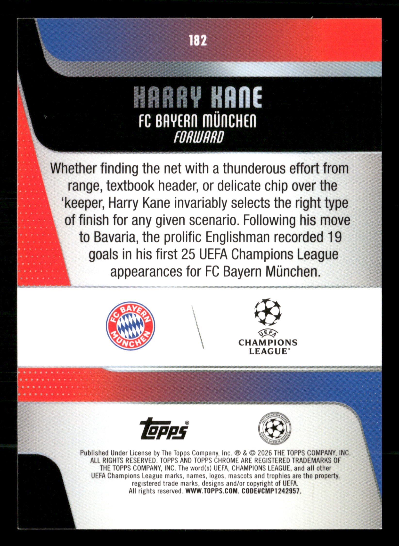 2025-26 Topps UEFA Club Competitions #182 Harry Kane Gold Foil #/50