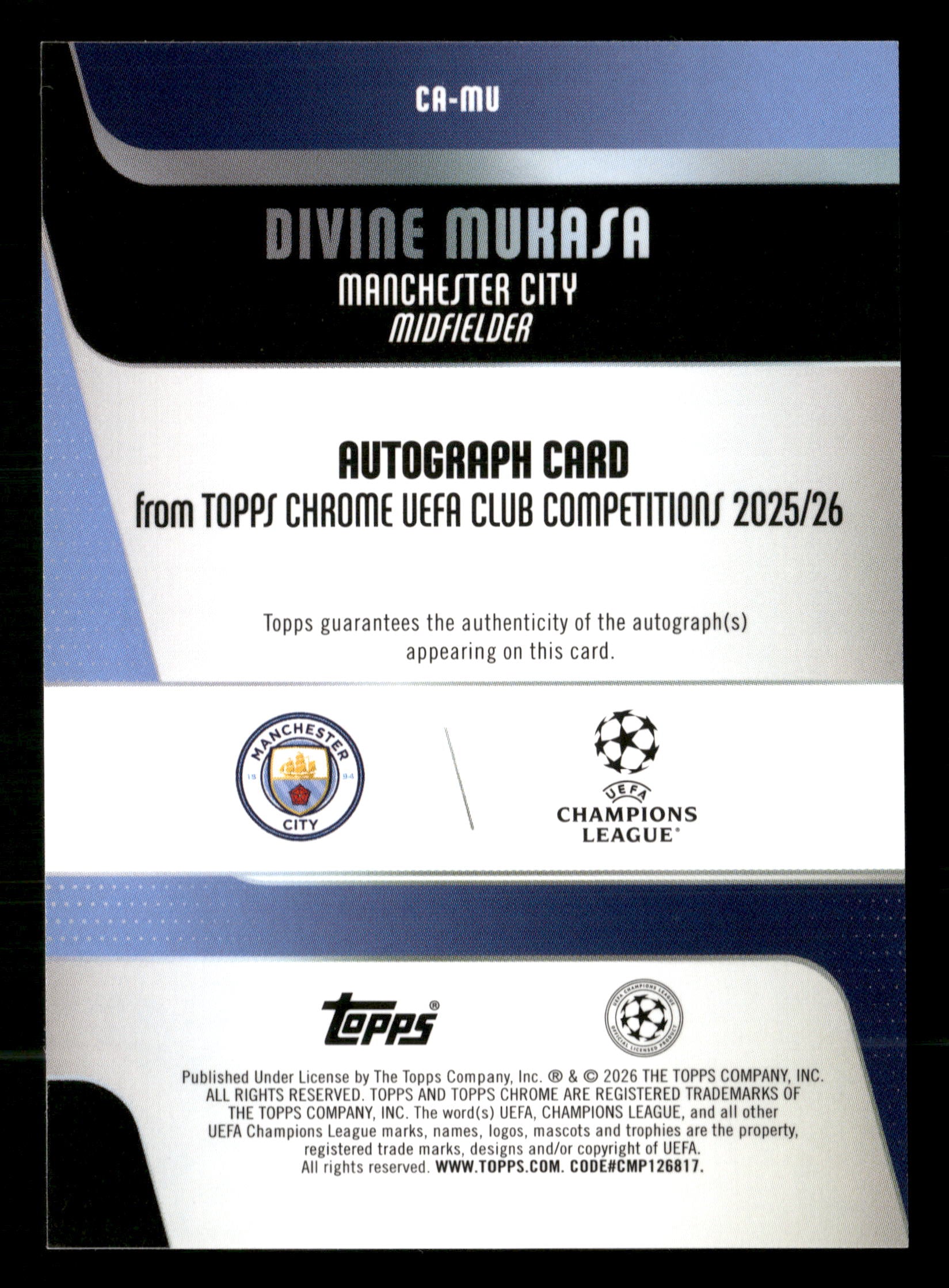 2025-26 Topps UEFA Club Competitions #BA-DK Divine Mukasa Base Autographs