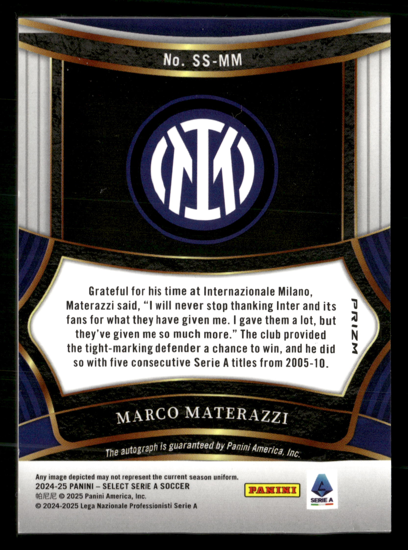 2024-25 Panini Select Serie A #SS-MM Marco Materazzi Signatures Red