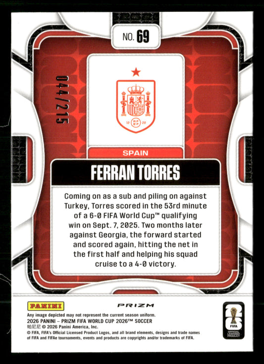 2026 Panini Prizm FIFA World Cup #69 Ferran Torres Orange Pandora Prizms #/215