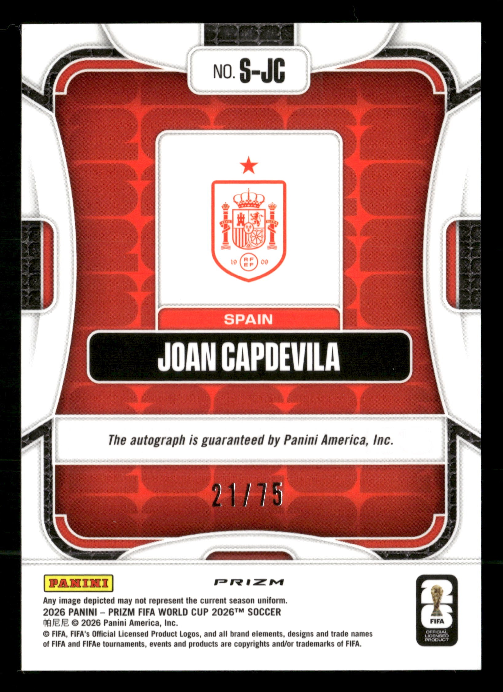 2026 Prizm FIFA World Cup #S-JC Joan Capdevila Auto Silver #/75