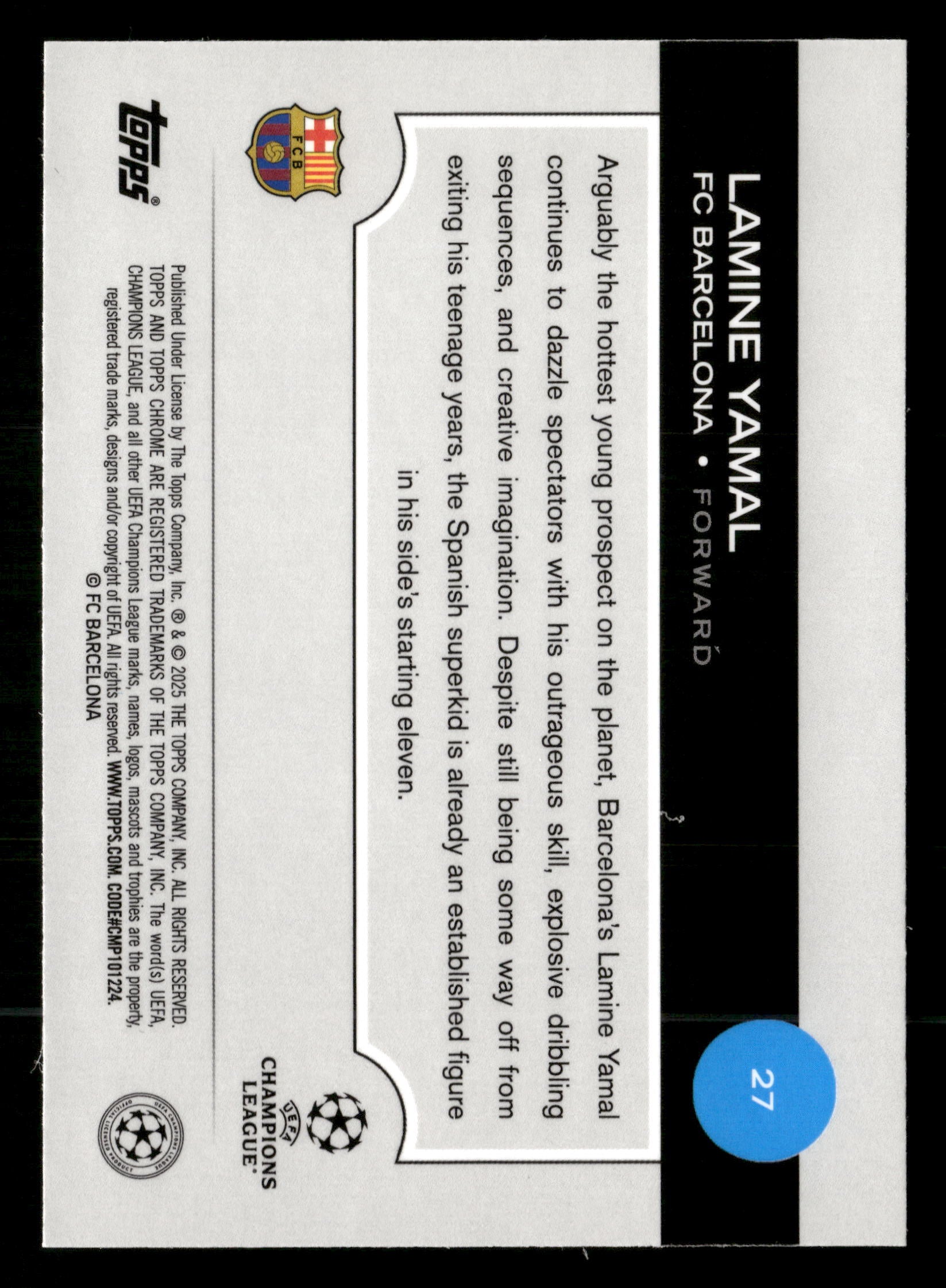 2024-25 Topps UEFA Club Competitions #27 Lamine Yamal Future Stars Pulsar
