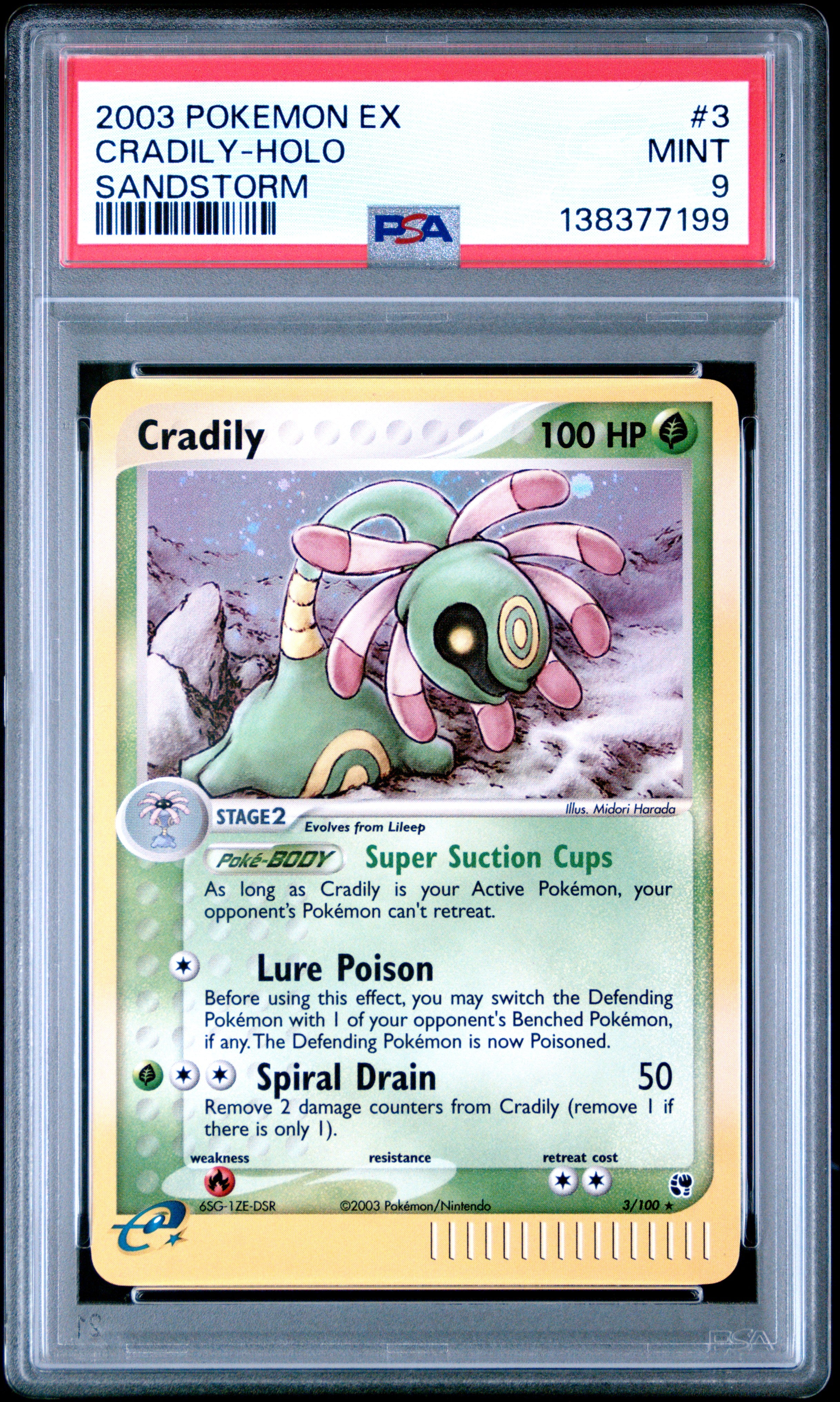 2003 Pokemon Ex Sandstorm #3 Cradily-Holo Sandstorm PSA 9