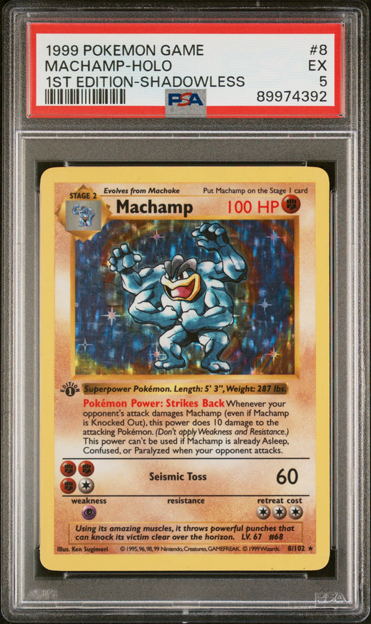 1999 Pokemon Game #8 Machamp-Holo 1st Edition-Shadowless PSA 5