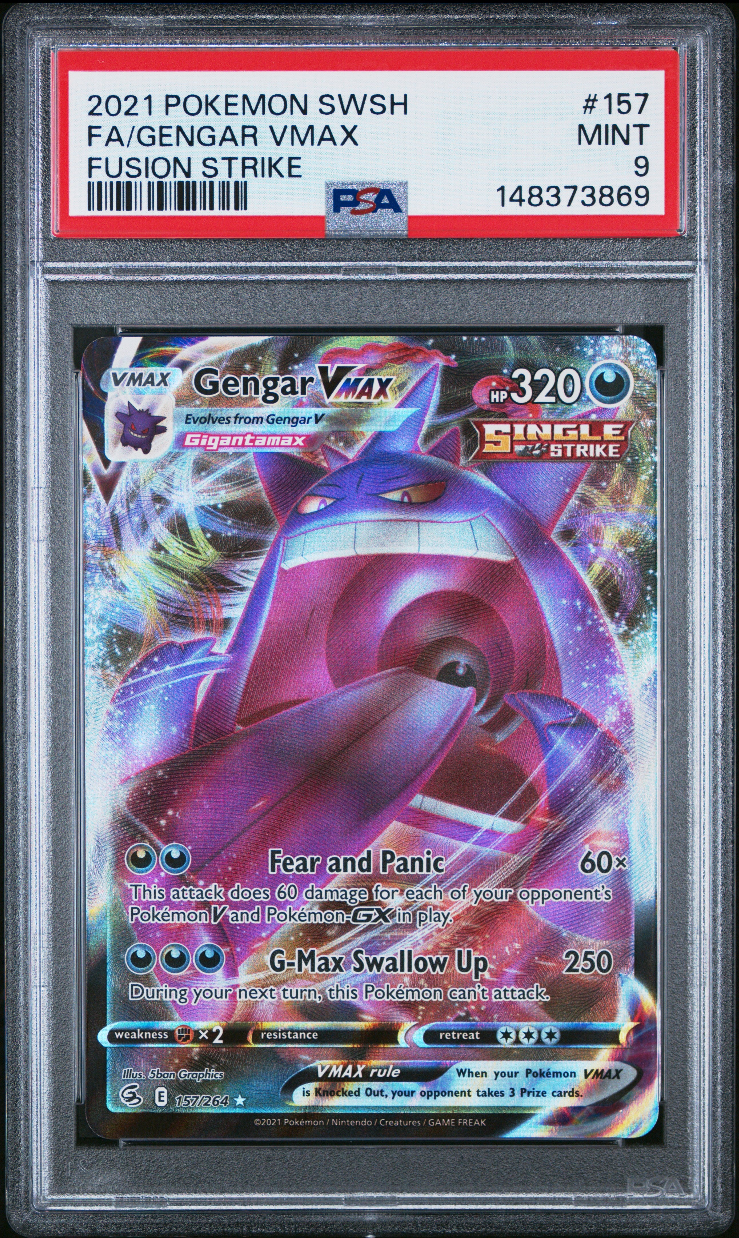 2021 Pokemon Sword & Shield Fusion Strike #157 Fa/Gengar Vmax PSA 9
