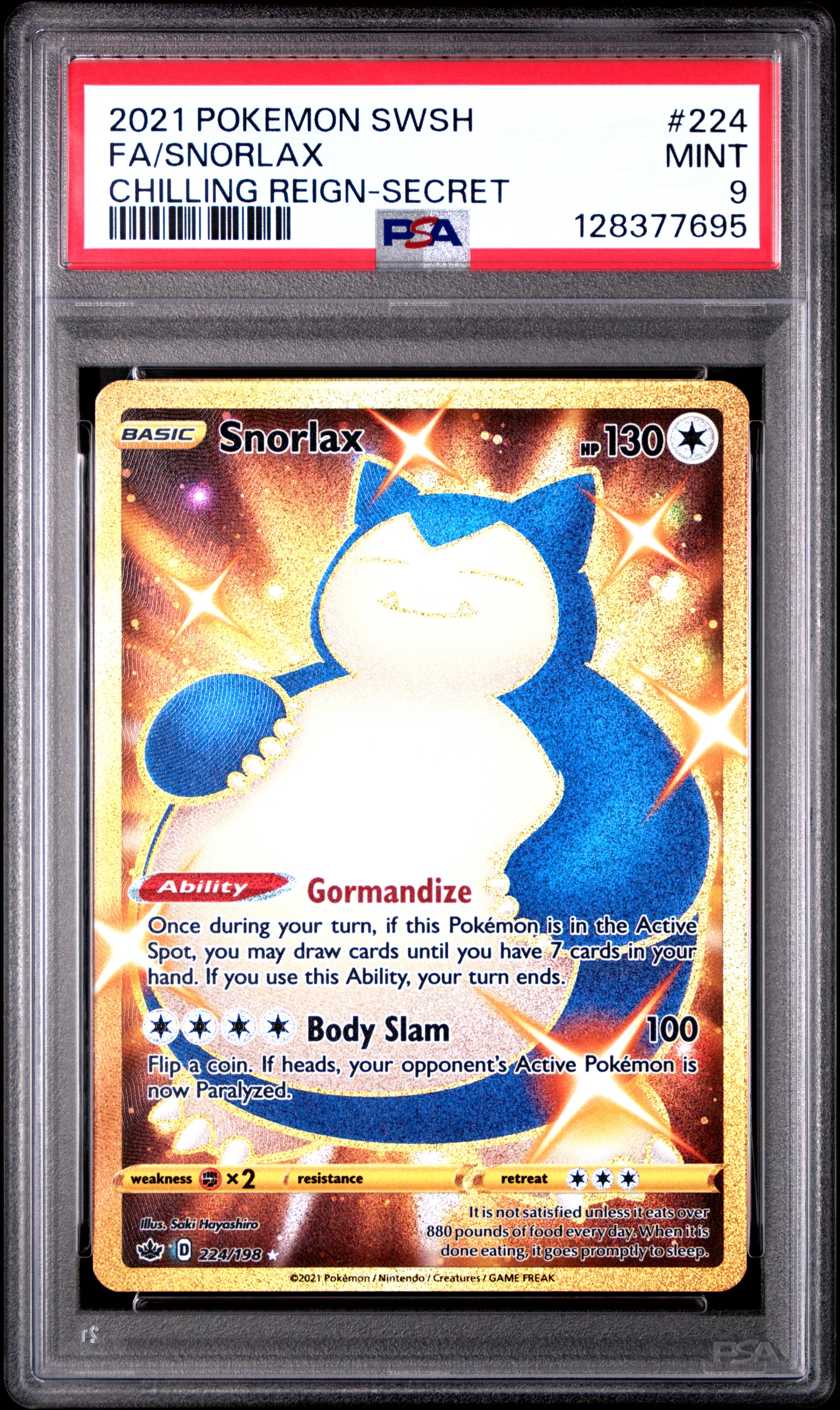 2021 Pokemon Chilling Reign #224 Snorlax Chilling Reign Secret PSA 9