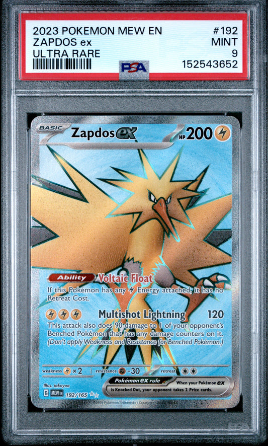 2023 Pokemon Mew En-151 192 Zapdos Ex Ultra Rare PSA 9