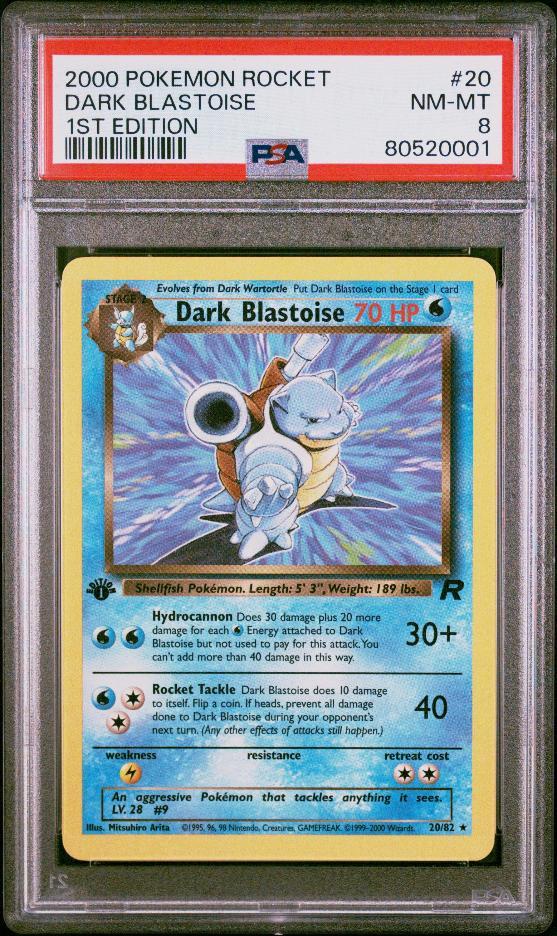 2000 Pokemon Rocket #20 Dark Blastoise 1st Edition PSA 8