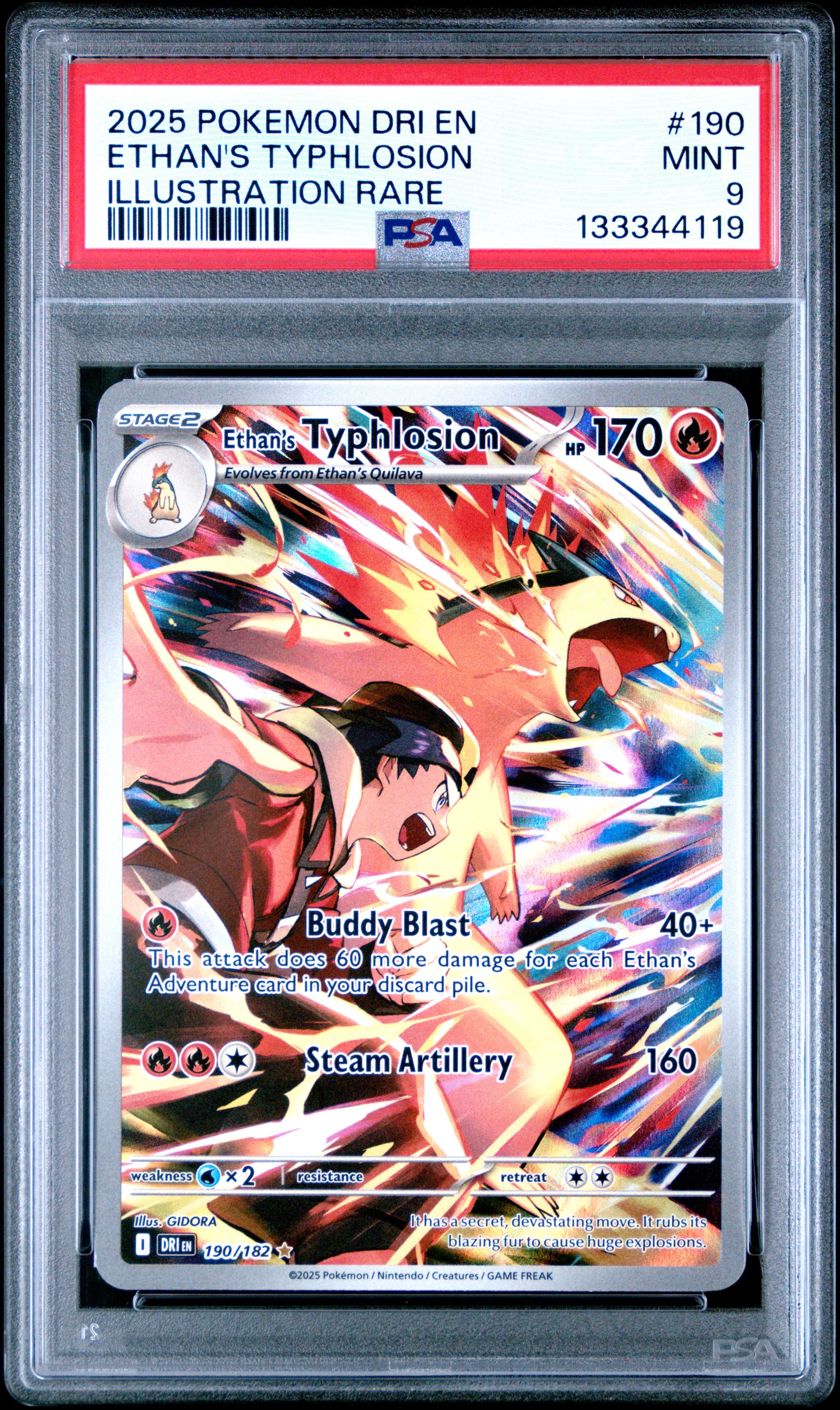 2025 Pokemon Destined Rivals #190 Ethan's Typhlosion Illustration Rare PSA 9