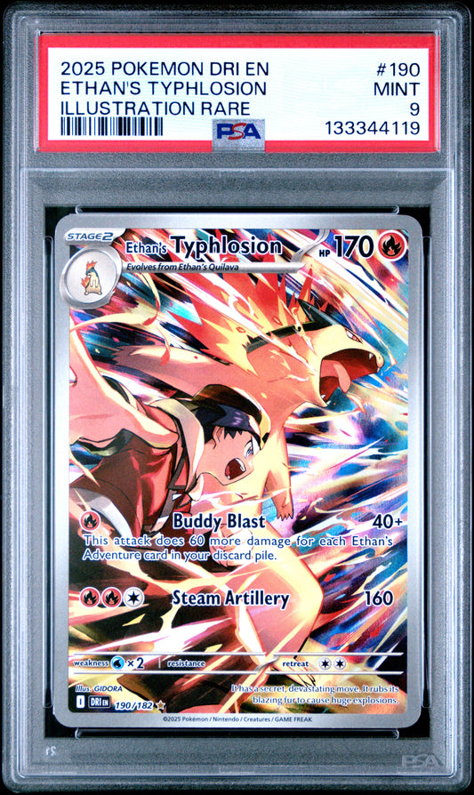 2025 Pokemon Destined Rivals #190 Ethan's Typhlosion Illustration Rare PSA 9