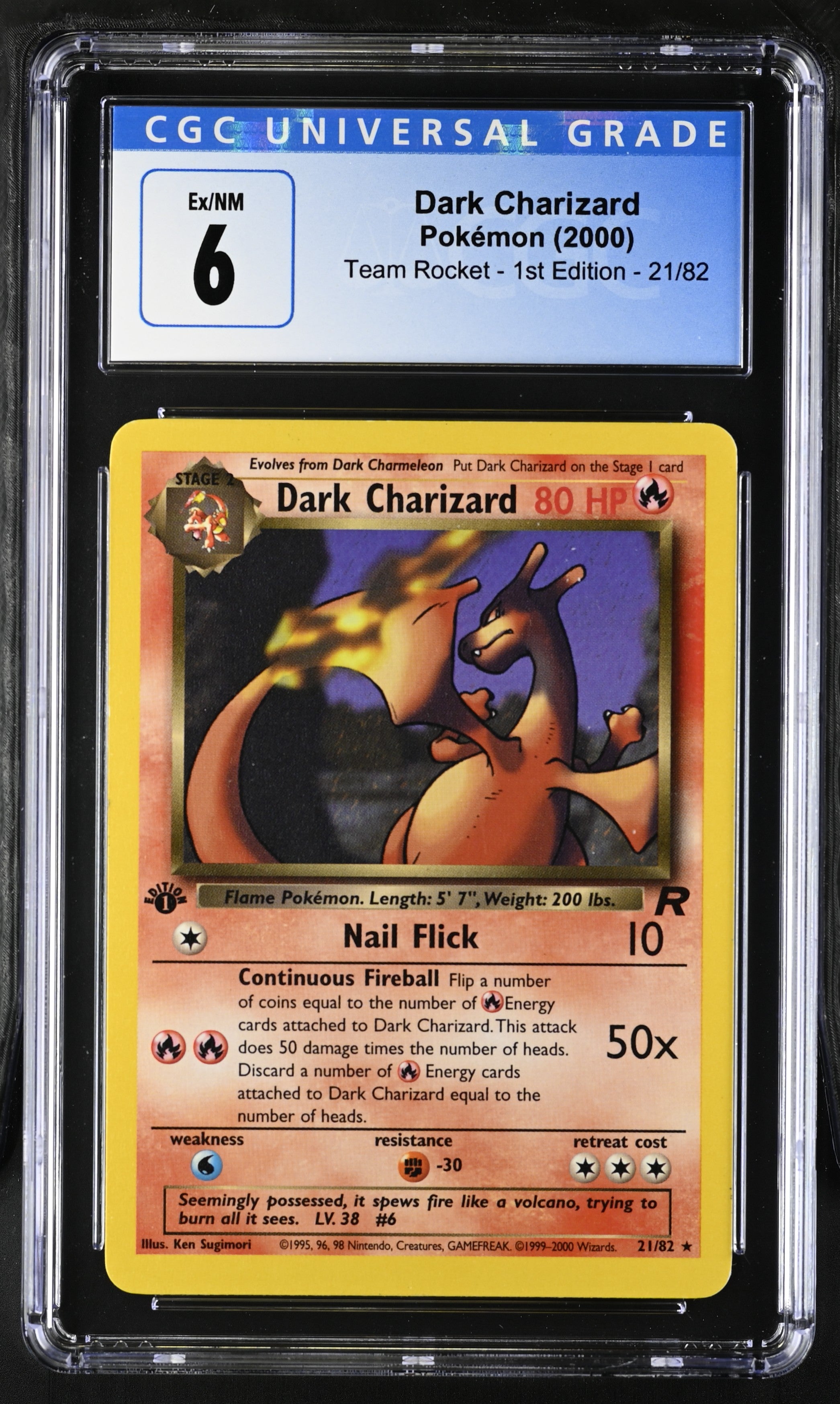 2000 Pokemon Team Rocket - 1st Ed. #21/82 Dark Charizard CGC 6