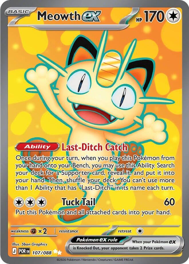 2026 Pokemon ME03: Perfect Order 107/088 Meowth ex Ultra Rare
