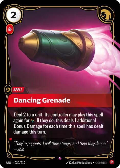 Riftbound TCG Unleashed #020/219 Dancing Grenade Rare Foil