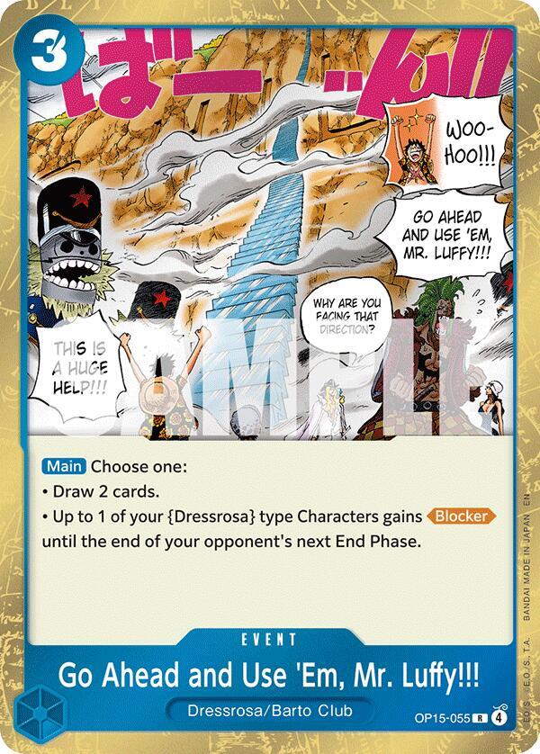 One Piece TCG OP15-055 Go Ahead and Use 'Em, Mr. Luffy!!! R Event NM