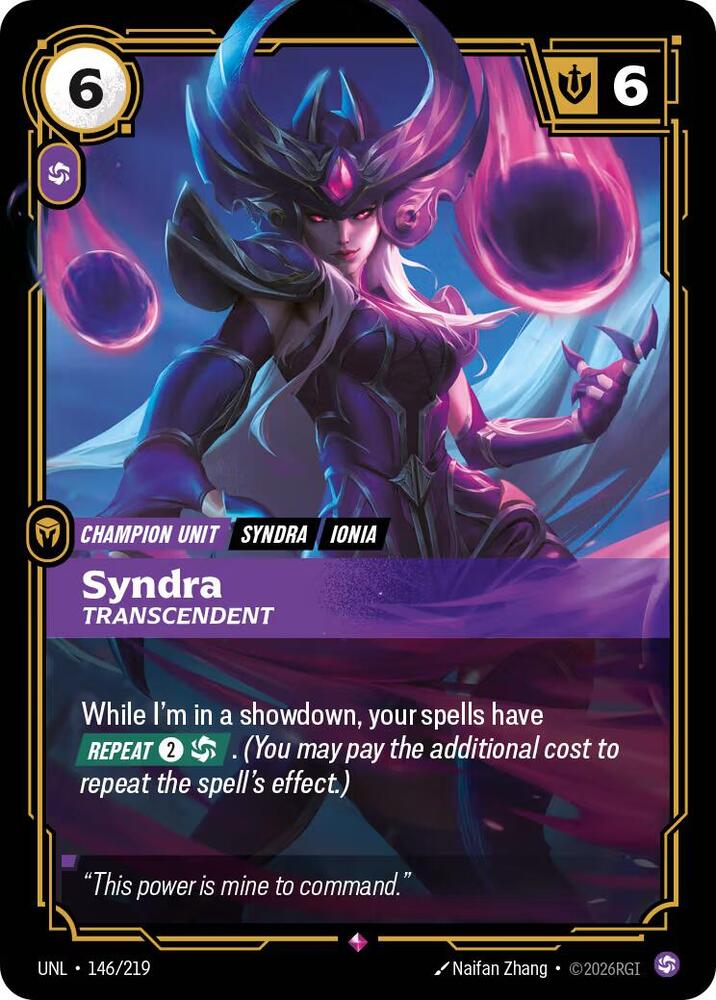 Riftbound TCG Unleashed #146/219 Syndra - Transcendent Rare Foil