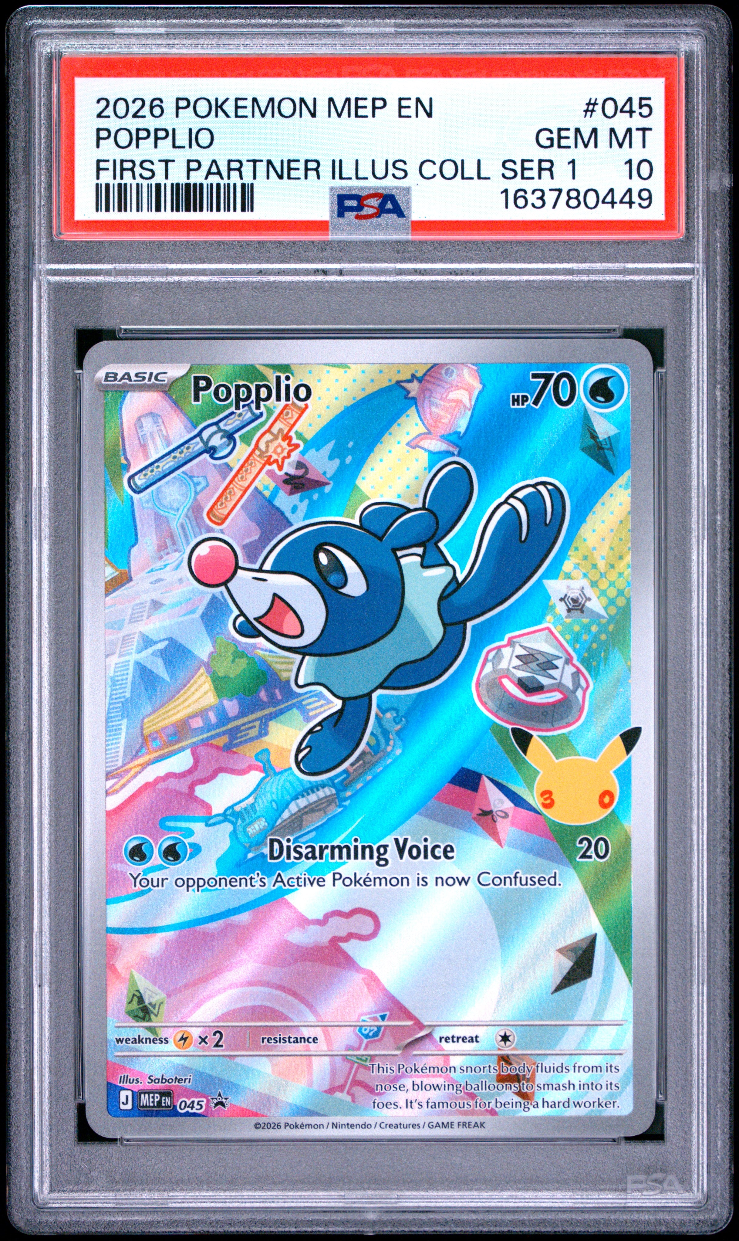 2026 Pokemon Black Star Promo #045 Popplio First Partner Ser 1 PSA 10