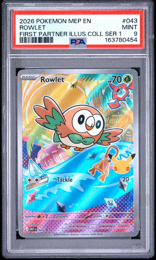 2026 Pokemon Black Star Promo #043 Rowlet Illus Coll Ser 1 PSA 9