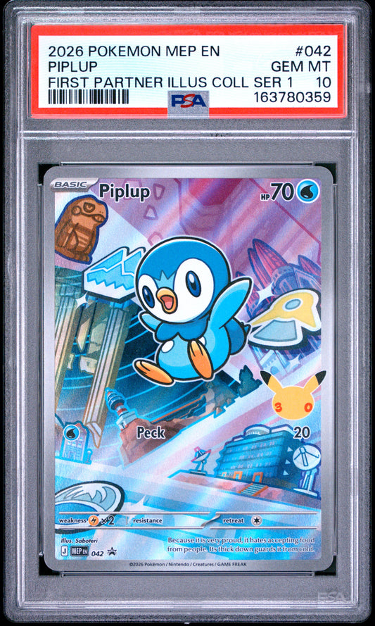 2026 Pokemon Black Star Promo #042 Piplup First Partner Ser 1 PSA 10