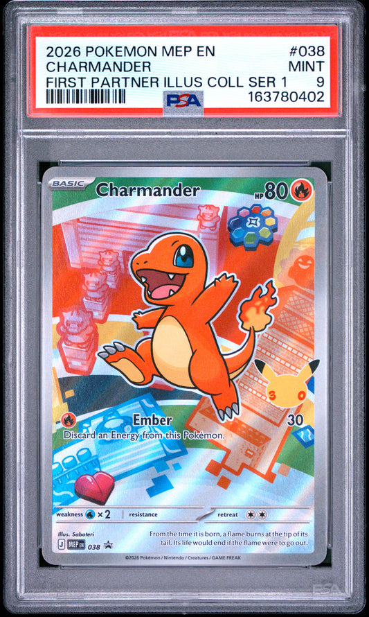2026 Pokemon Black Star Promo #038 Charmander First Partner Ser 1 PSA 9