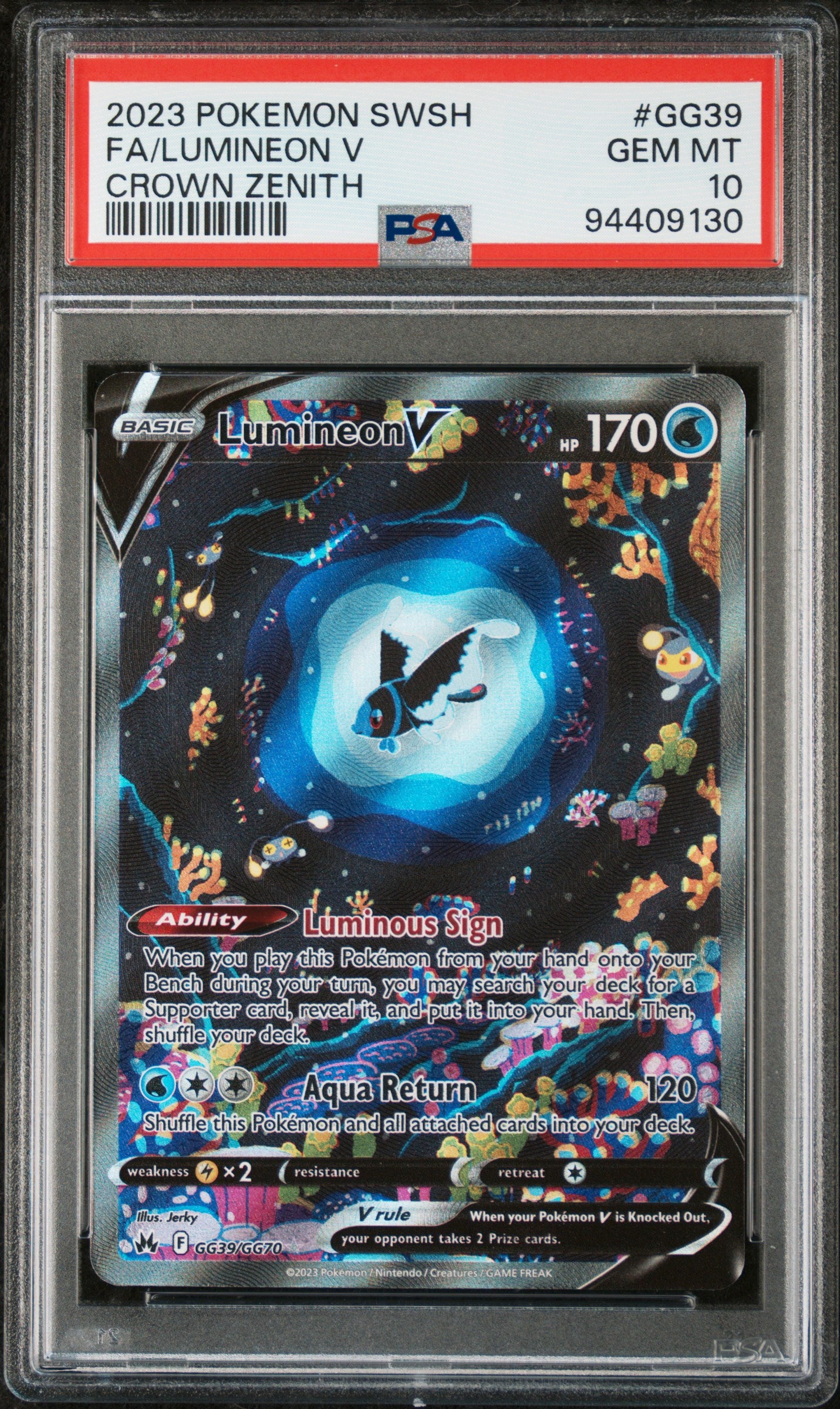 2023 Pokemon Sword And Shield Crown Zenith #GG39 Fa/Lumineon V PSA 10