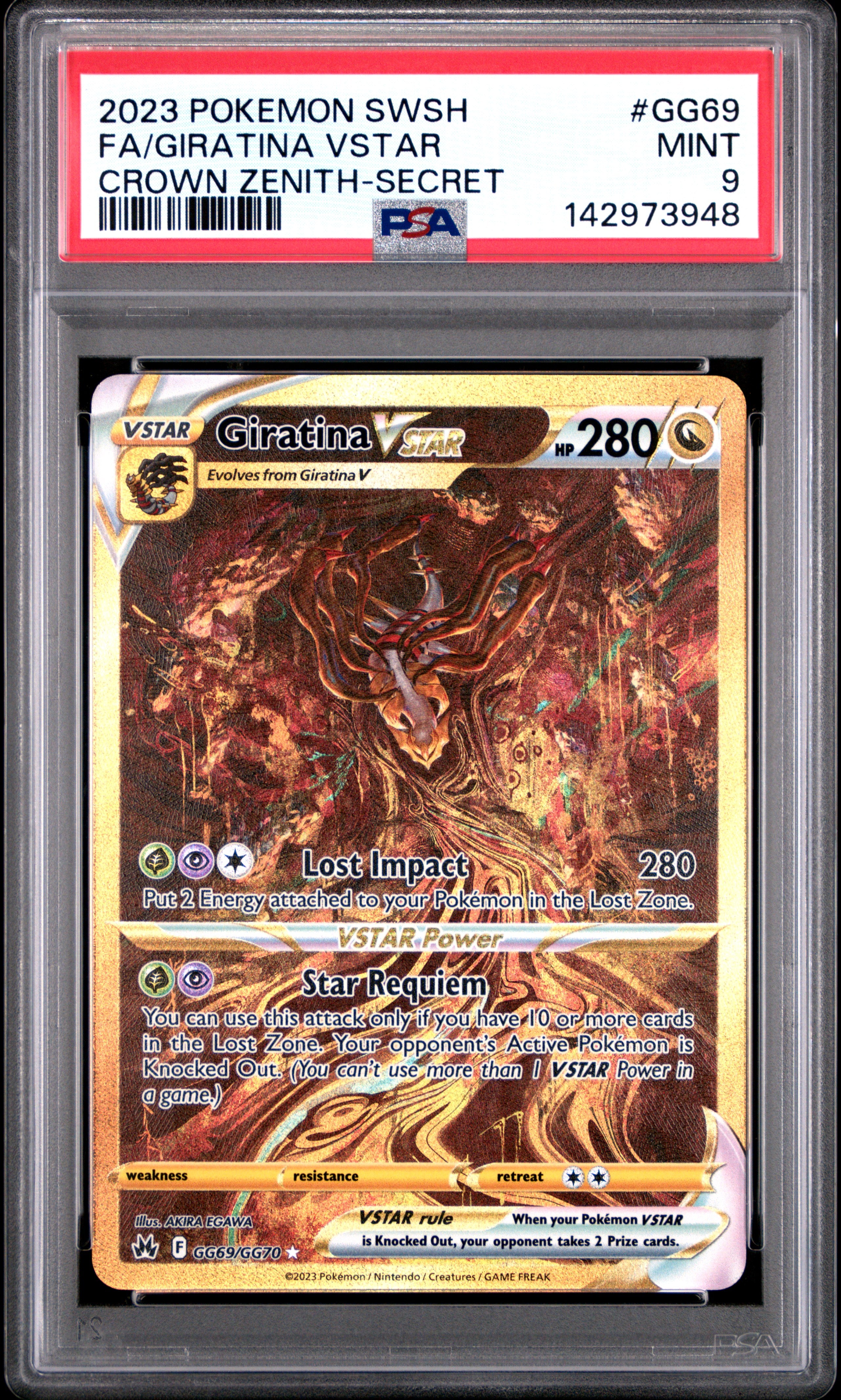 2023 Pokemon Sword And Shield Crown Zenith #GG69 Fa/Giratina Vstar Secret PSA 9