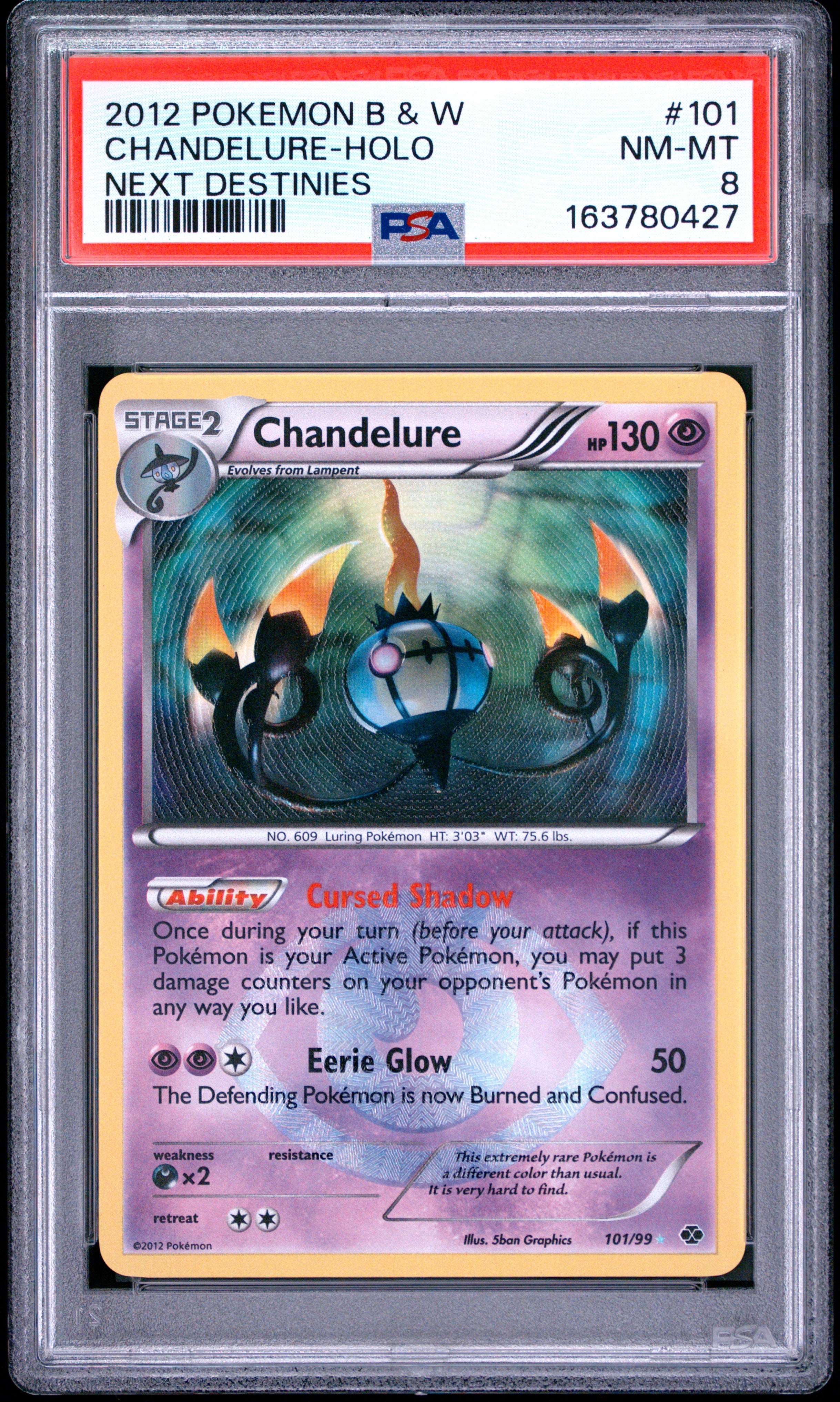 2012 Pokemon Black & White Next Destinies #101 Chandelure Holo PSA 8