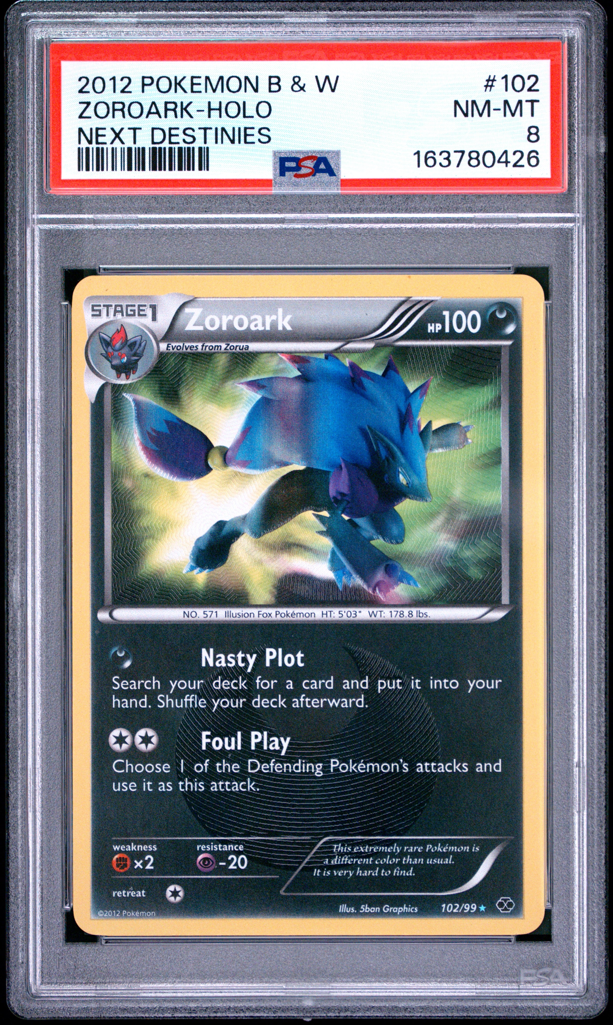 2012 Pokemon Black & White Next Destinies #102 Zoroark-Holo  PSA 8