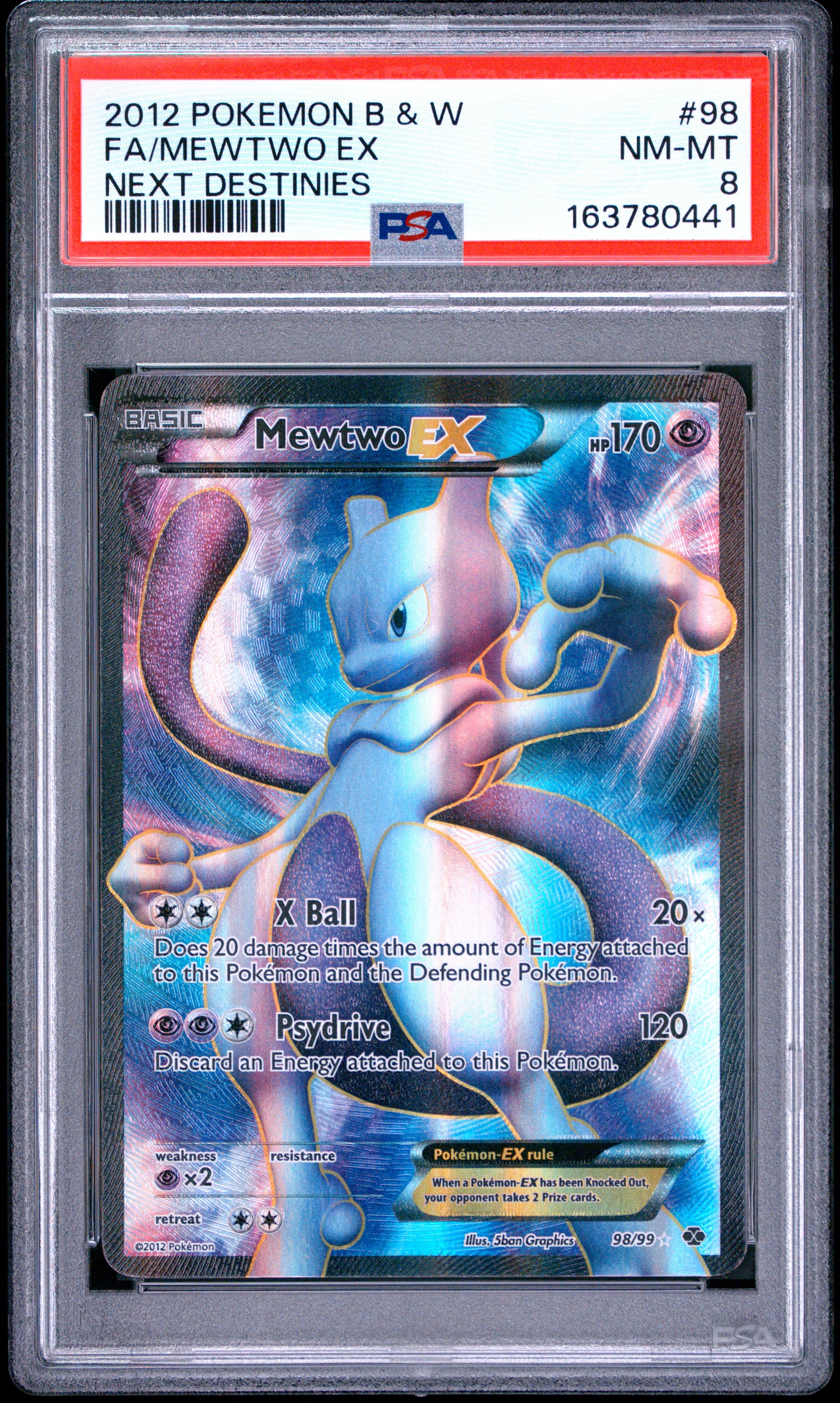 2012 Pokemon Black & White Next Destinies #98 Fa/Mewtwo Ex PSA 8
