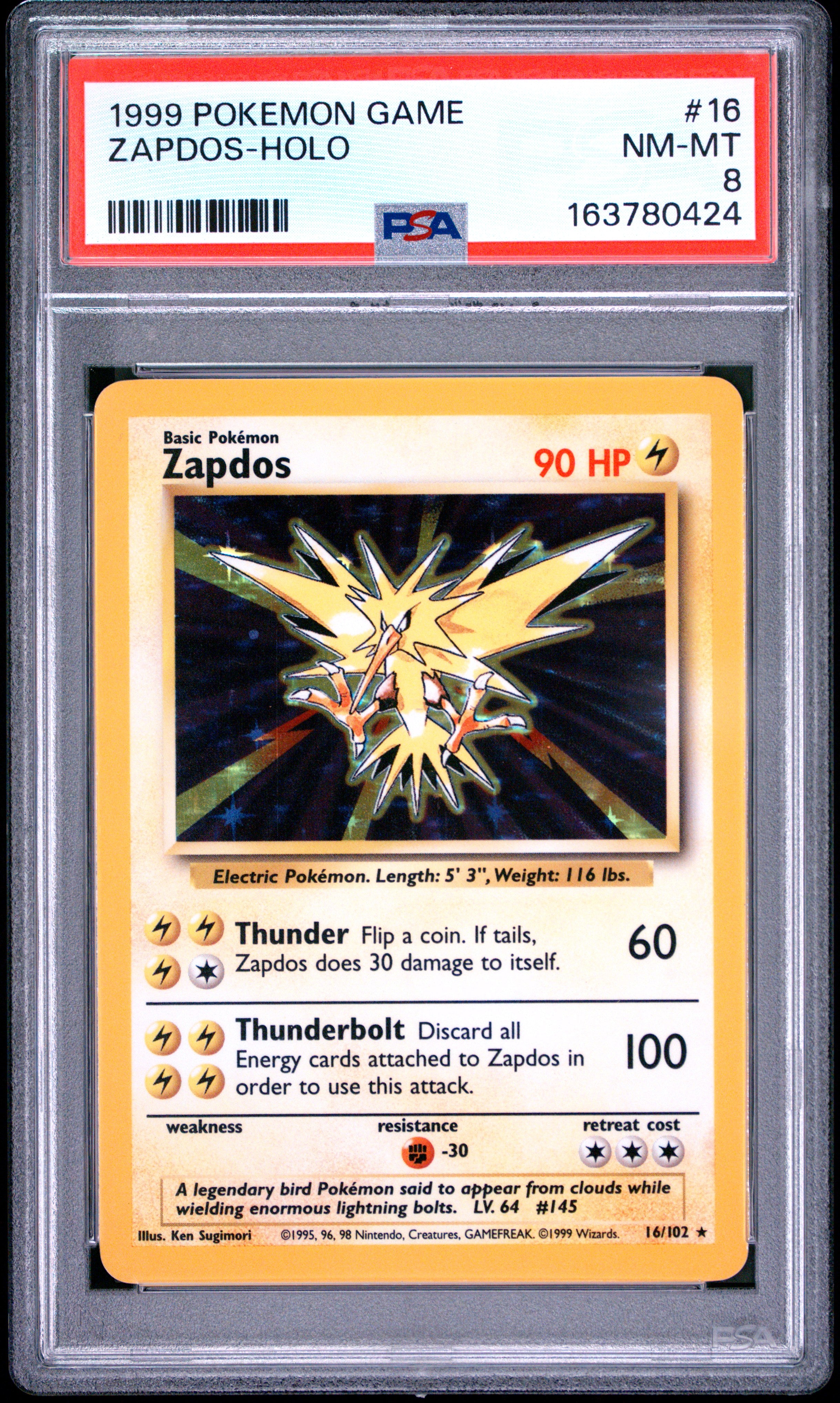 1999 Pokemon Game #16 Zapdos-Holo PSA 8