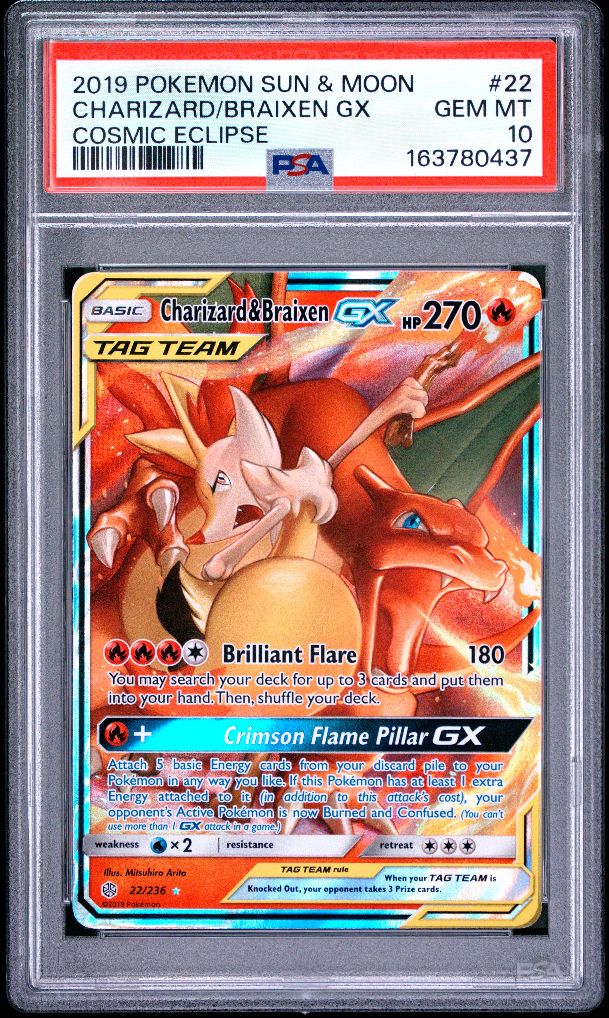 2019 Pokemon Sun & Moon Cosmic Eclipse #22 Charizard/Braixen Gx PSA 10